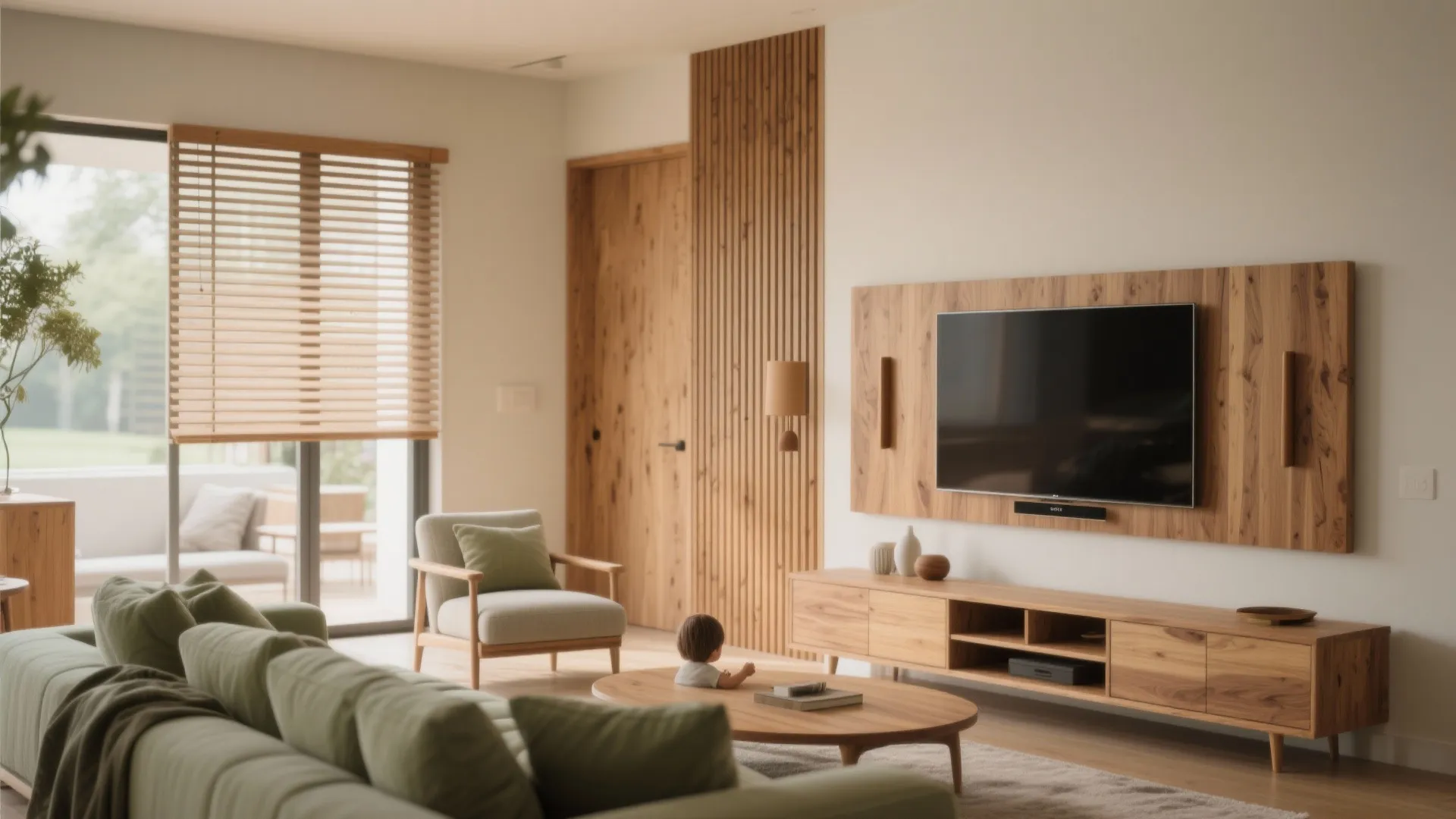 Warm wood accents for a timeless, cozy 3 BHK