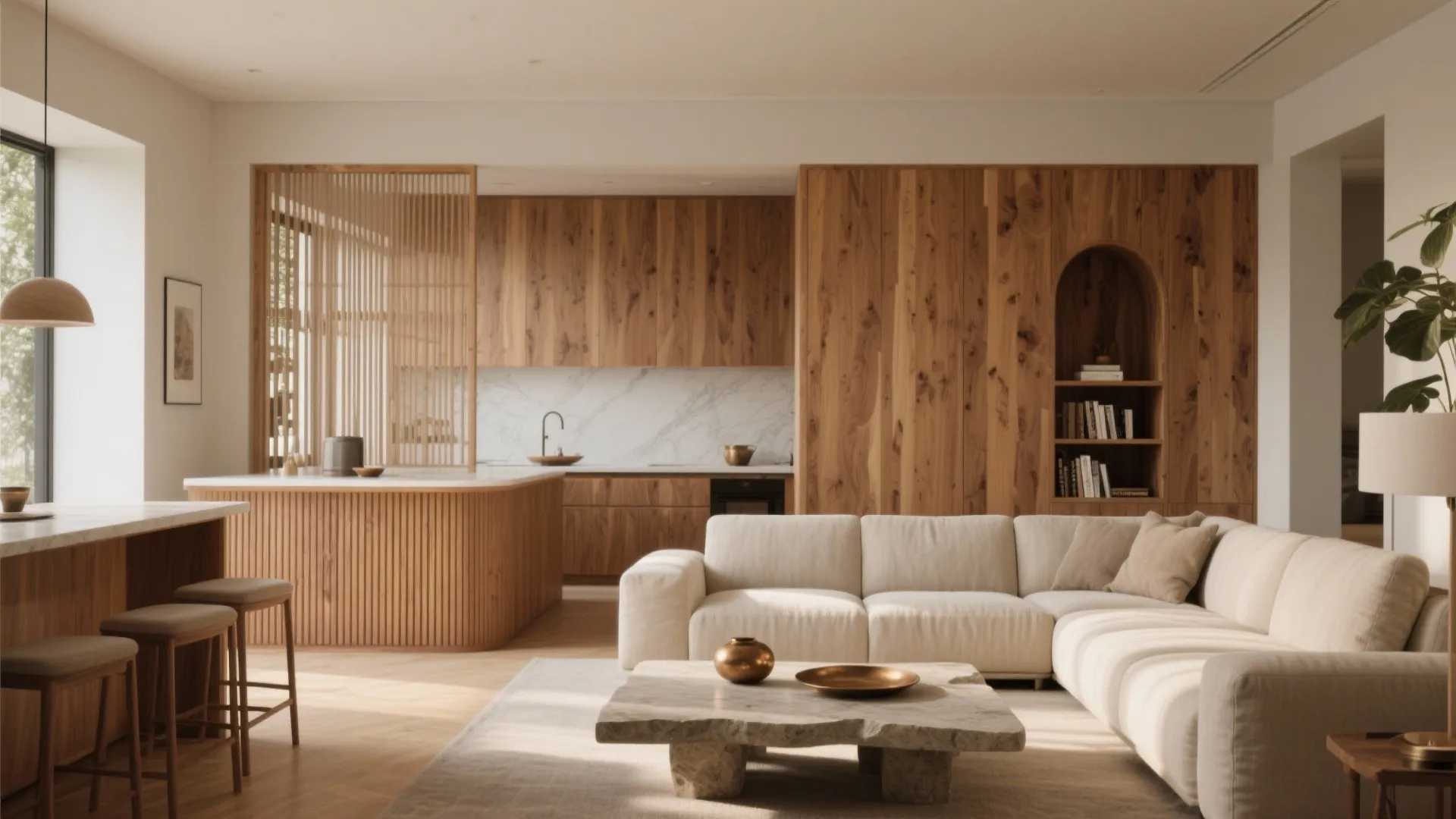 Warm wood elements for calm, cozy living