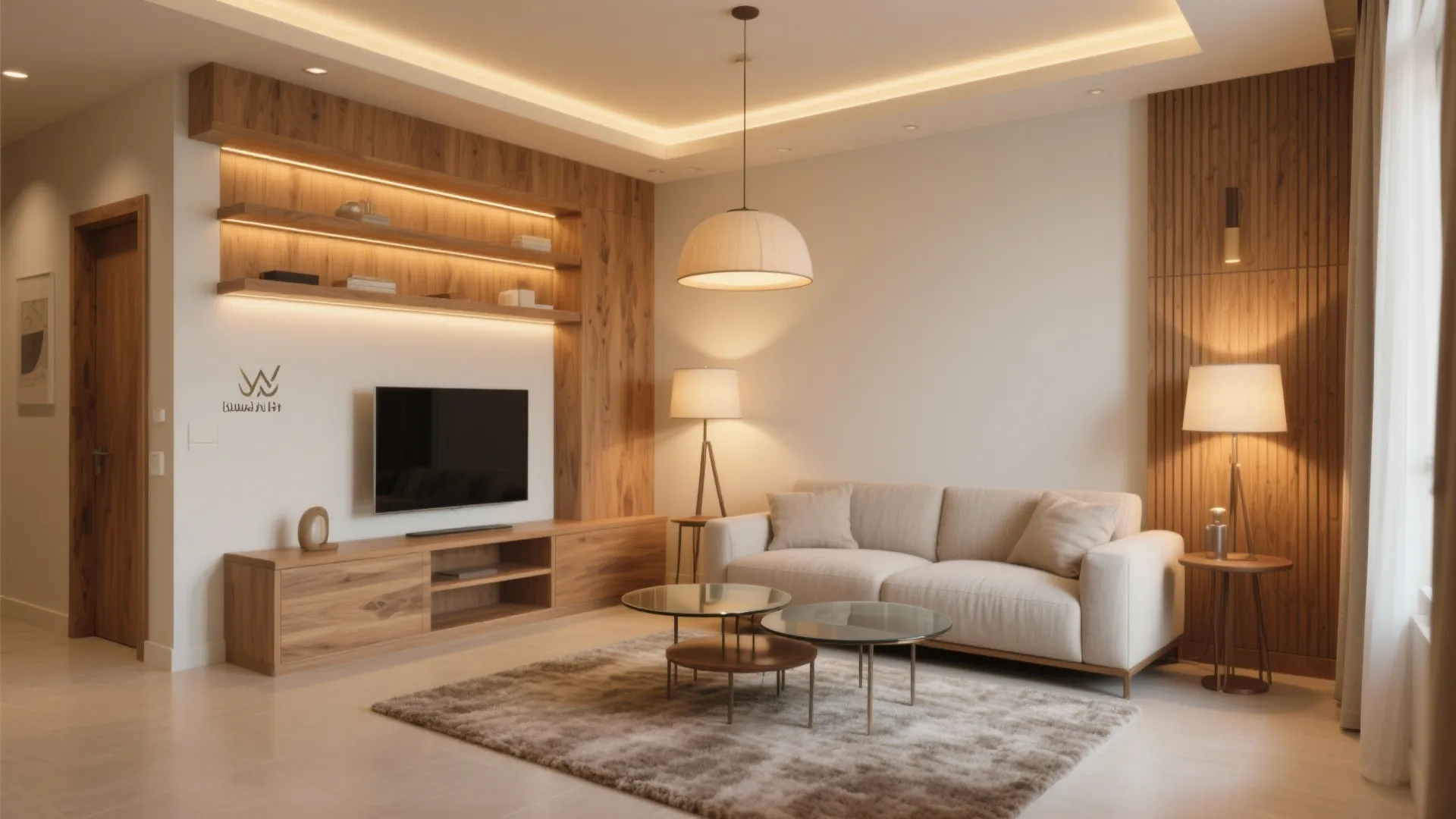 Warm Wood Accents and Layered Lighting