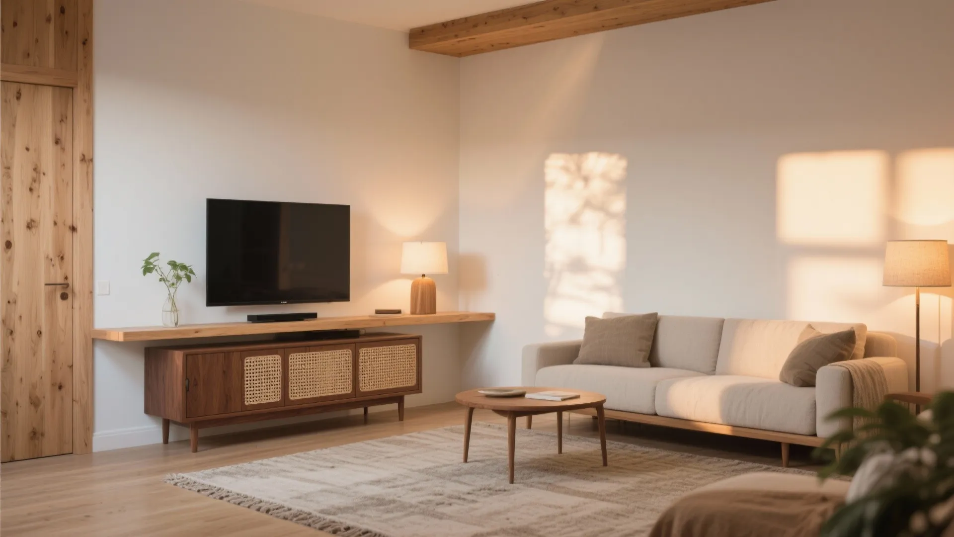 Warm Wood Accents for a Calm Living Room