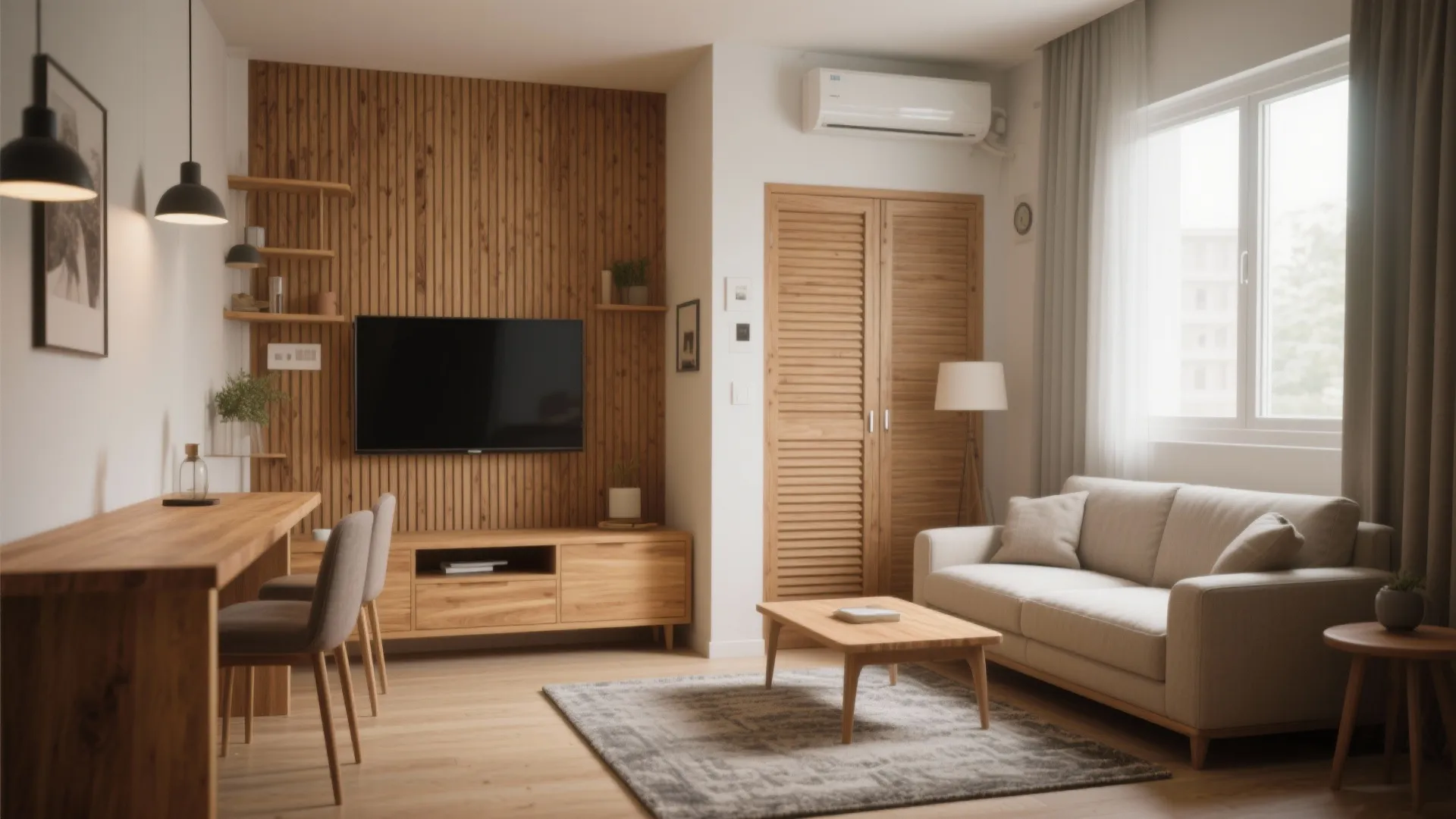 Warm wood accents to soften the box