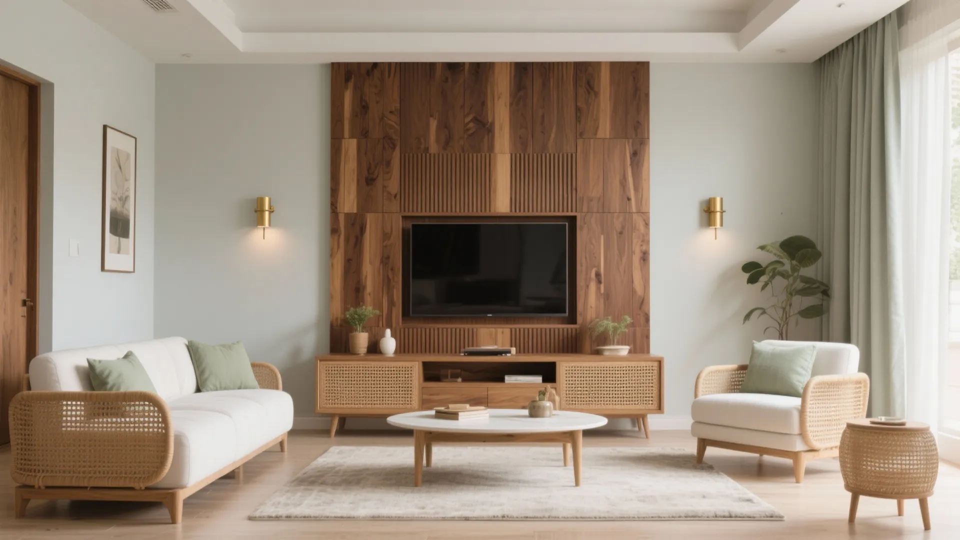 Warm wood accents in living and bedrooms