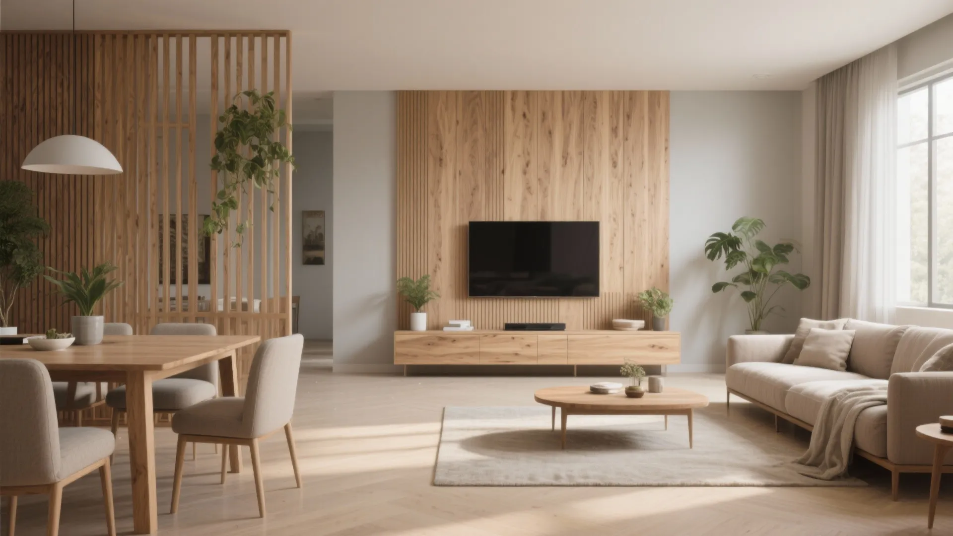 Warm Wood Elements in Living-Dining