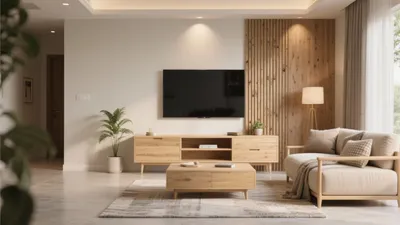 Warm Wood Accent Living Room with Natural Light