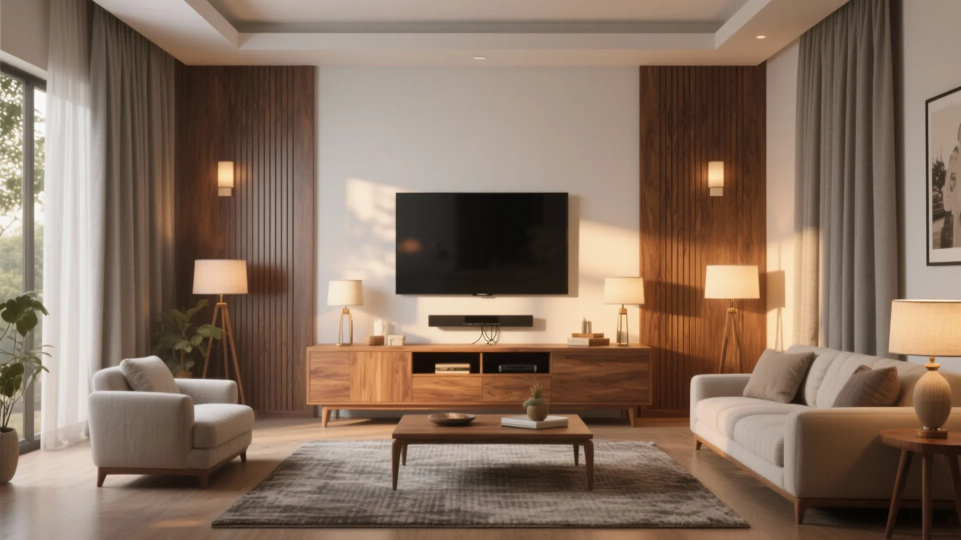 Warm wood accents for a calm living room