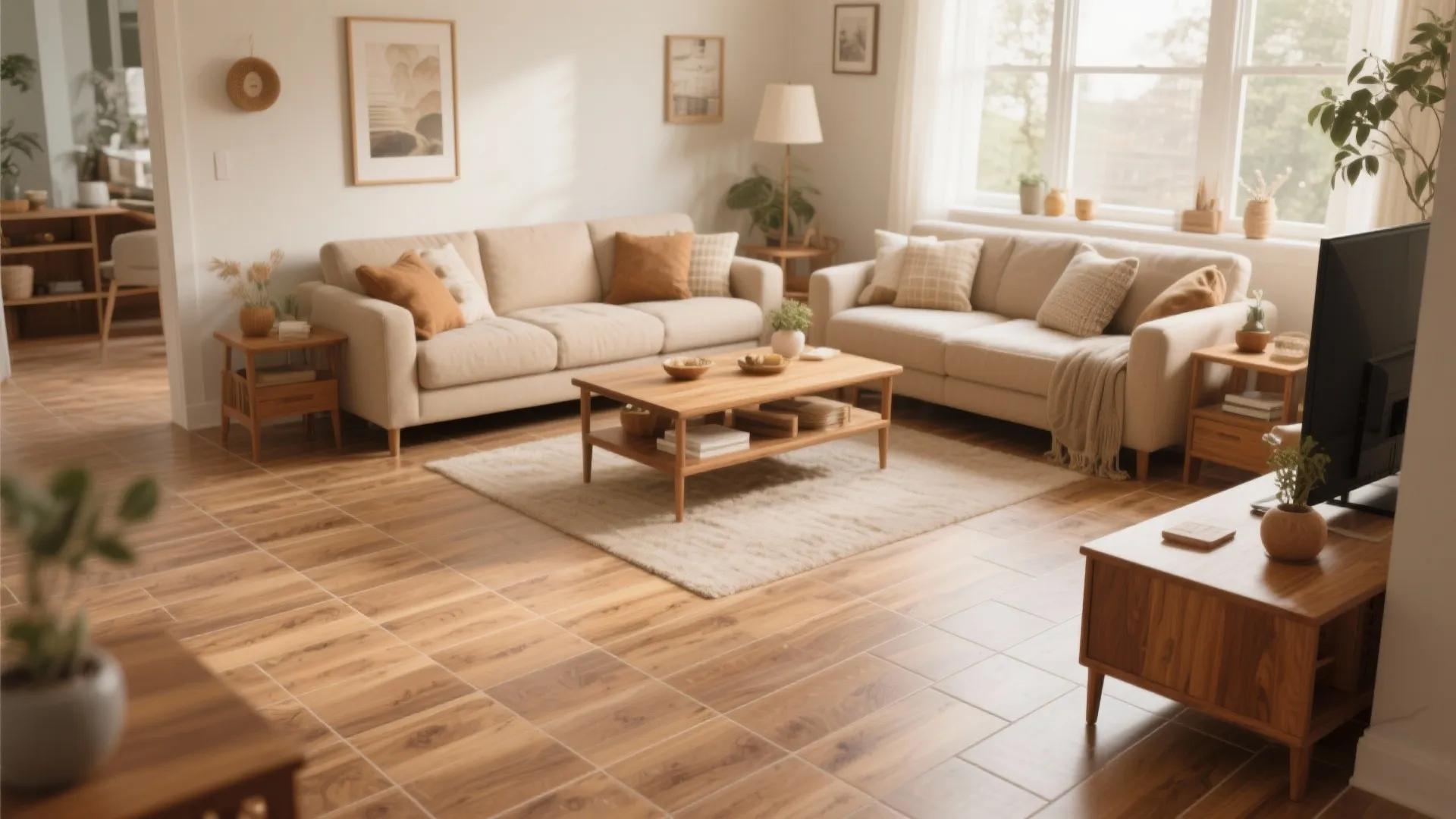 2. Warm Wood-Look Tiles