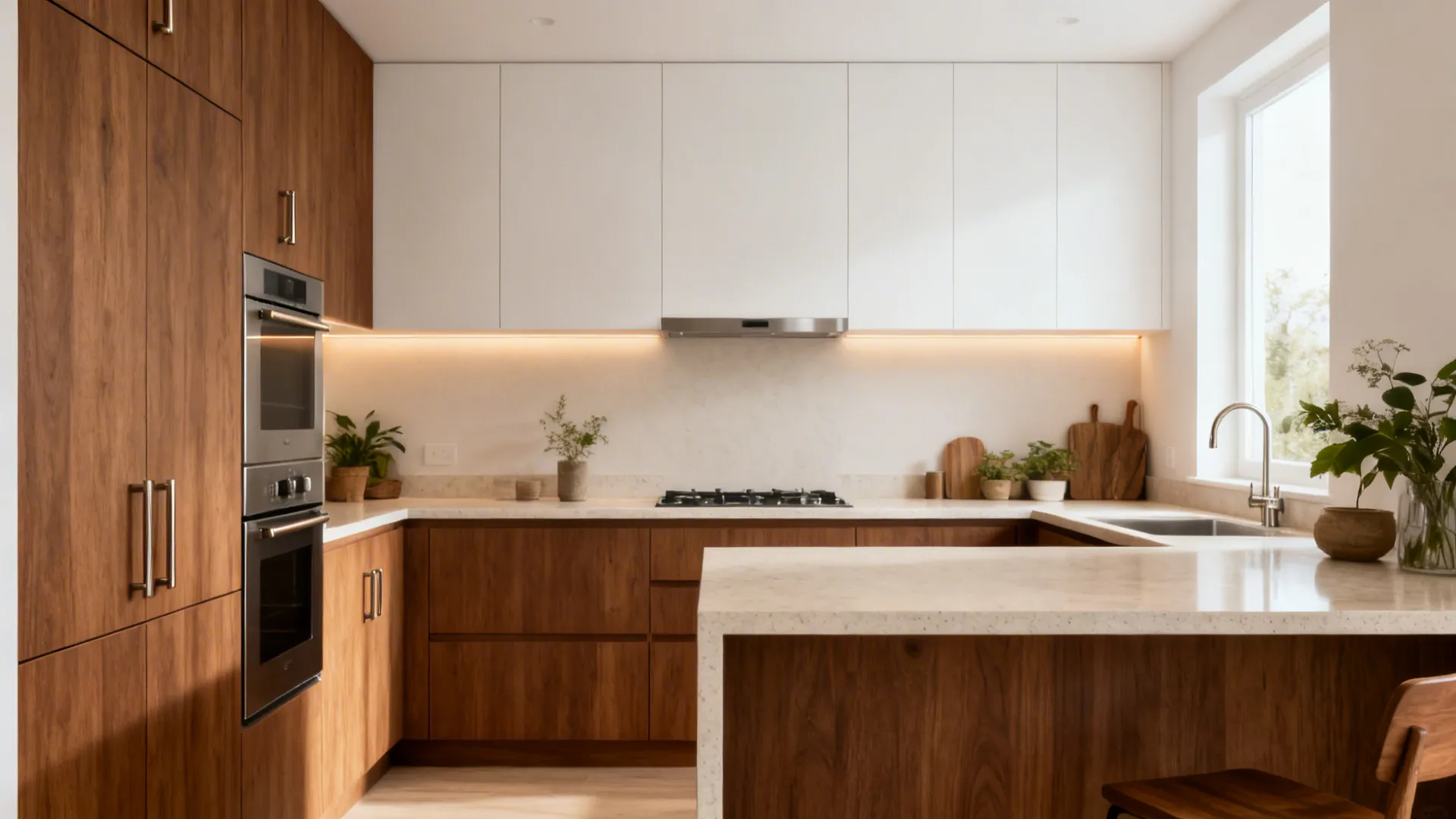 Warm wood tones with matte textures