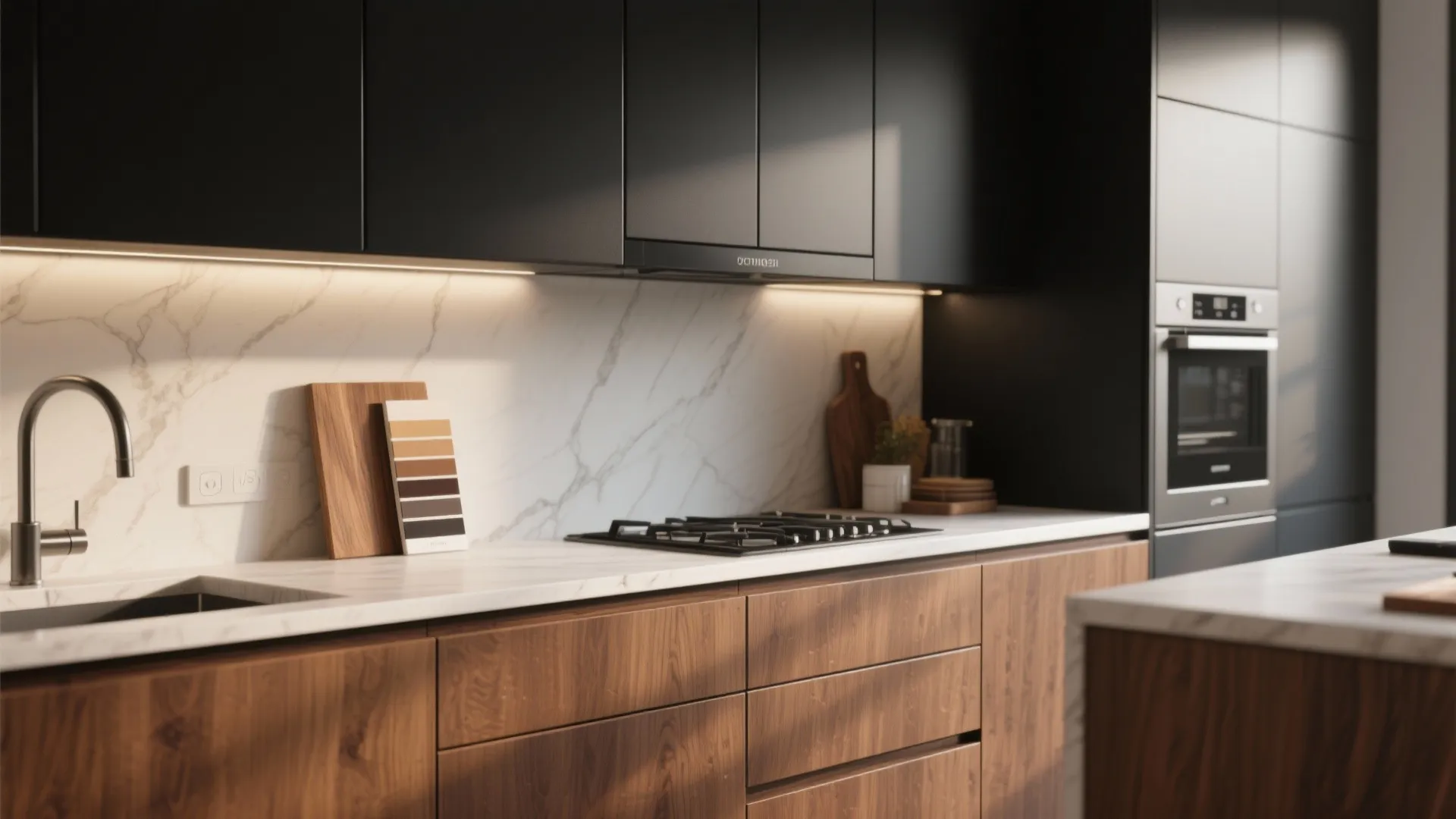 1. Accent with warm wood and matte black