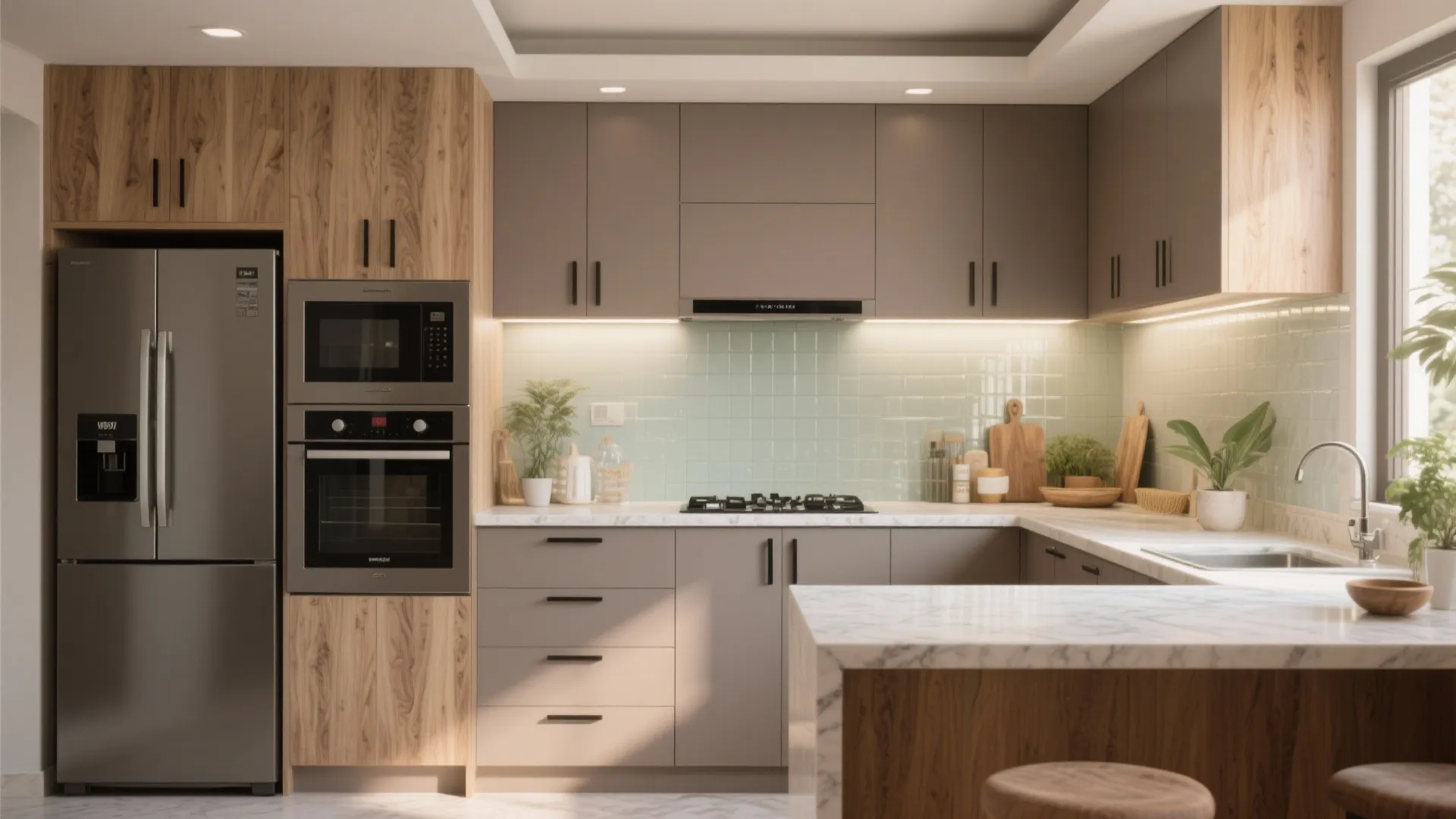Warm Wood + Matte Appliances for Cohesive Calm