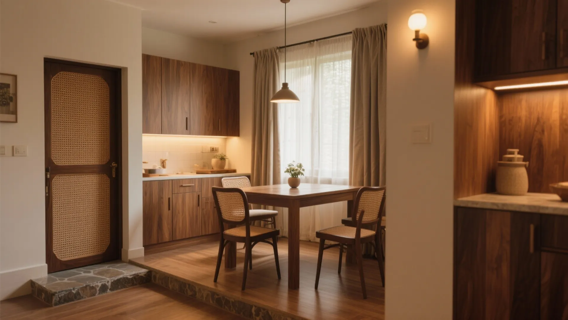 Warm wood and local materials that suit Pune’s climate