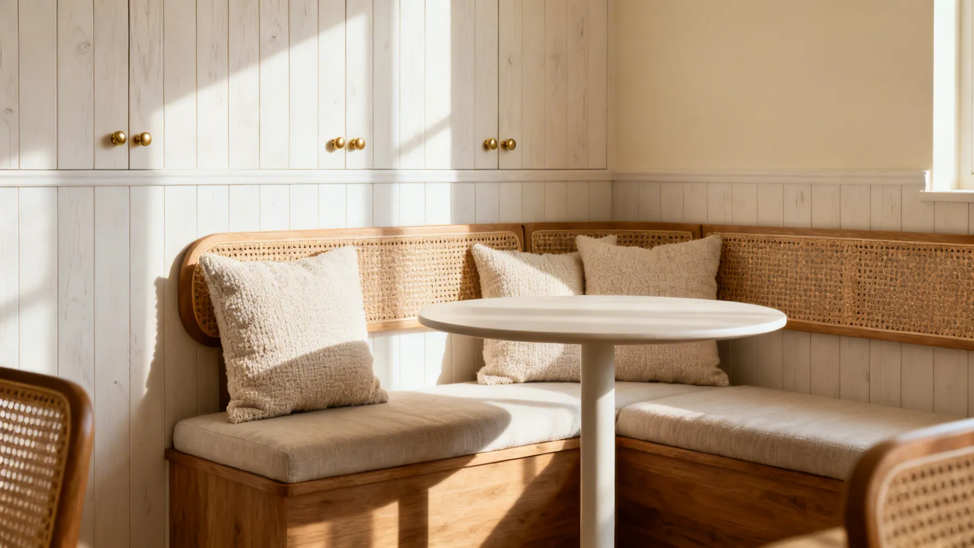 Idea 4: Warm Wood + Textured Upholstery Nook