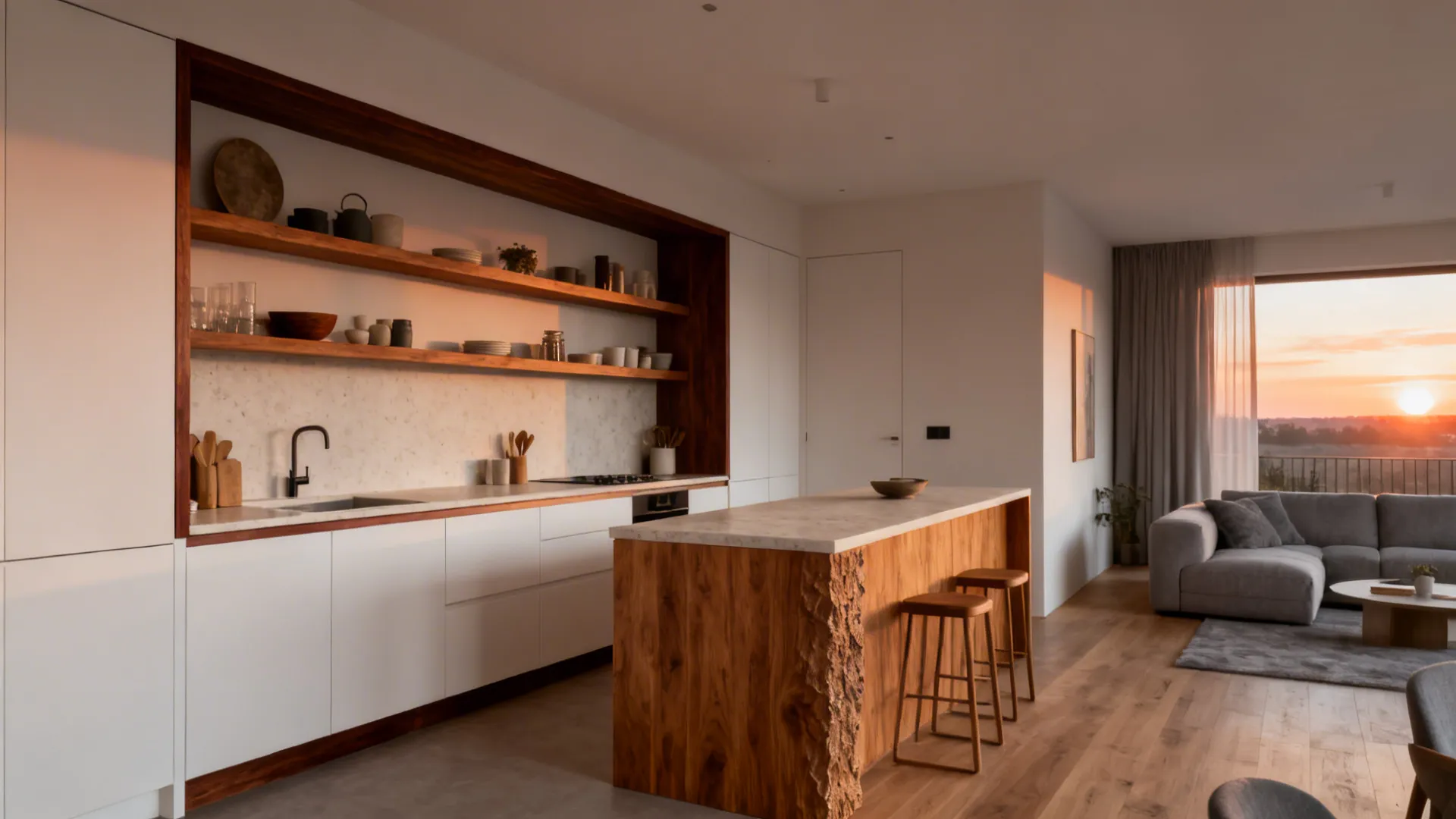 Warm wood accents to soften the open plan