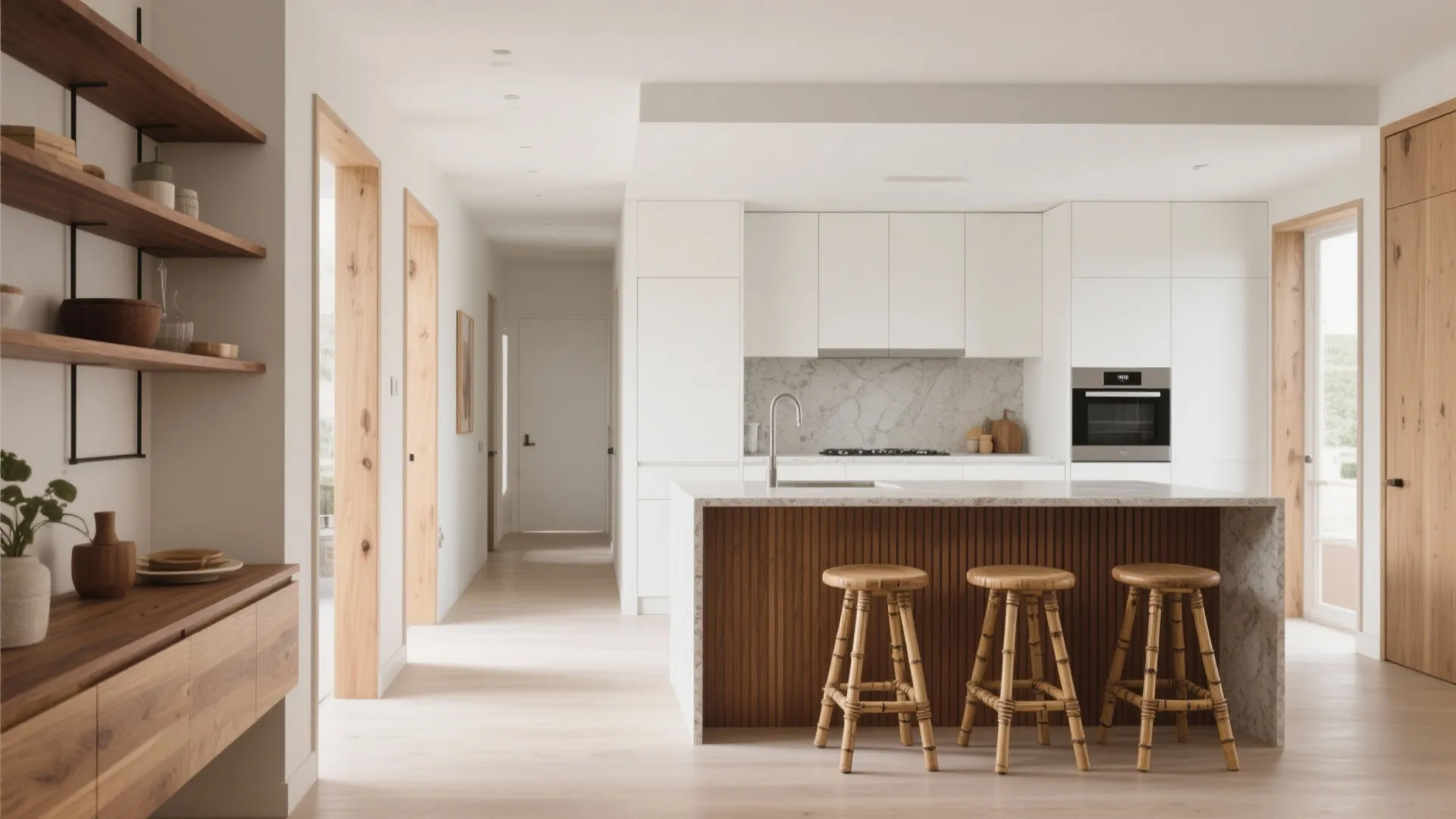 Wood elements bring warmth without visual heaviness