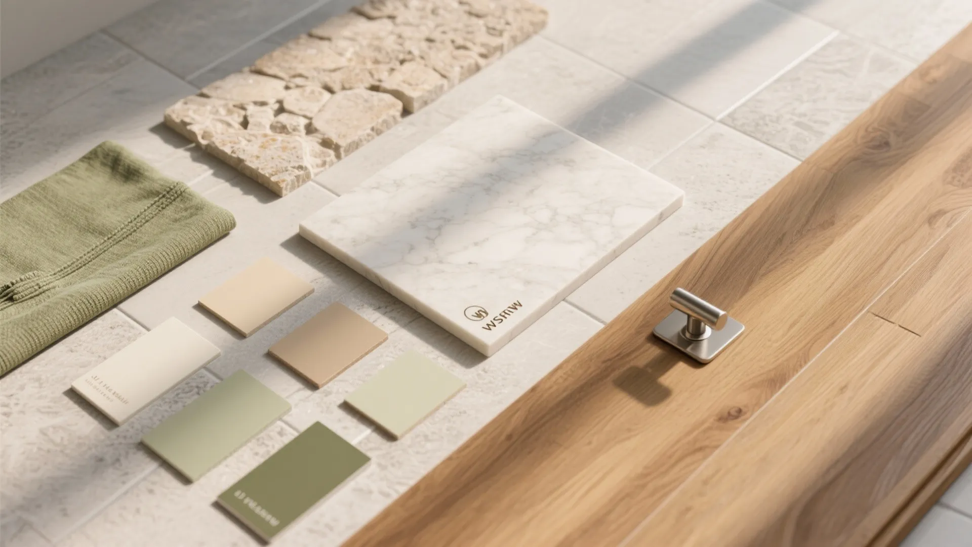 Warm wood elements, local stone, and soft neutrals