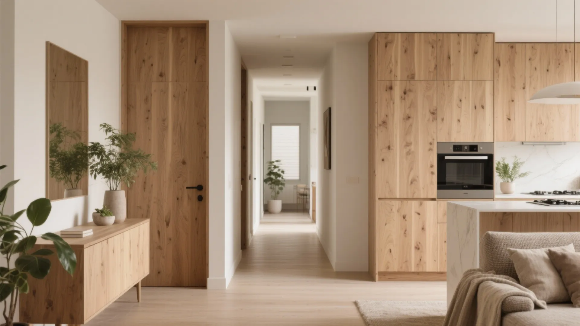 Warm Material Palette with Consistent Wood Tones