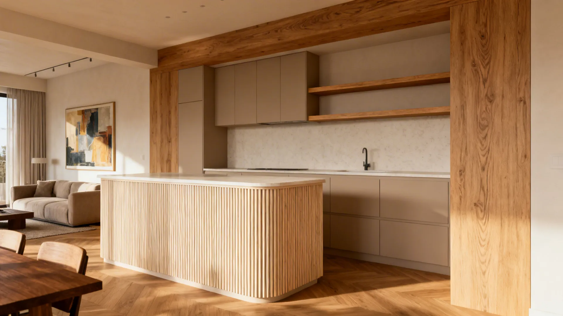 Warm wood accents to soften the blend