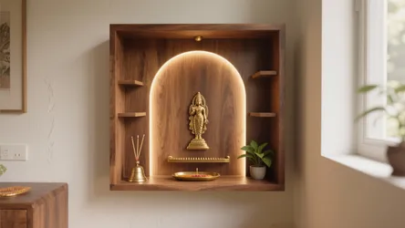 5 pooja shelf designs in wood for small spaces