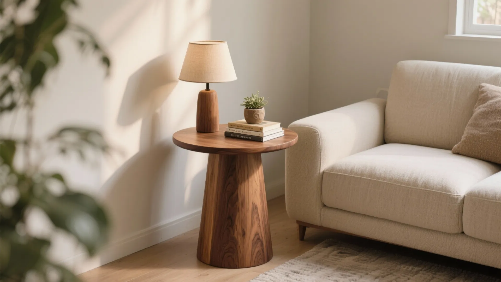 Warm wood rounds for texture and calm