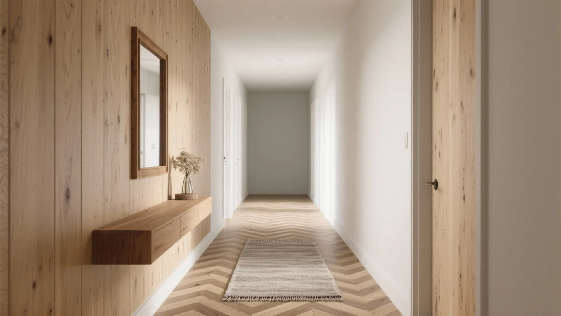 Warm Wood, Patterned Floors, and a Soft Runner