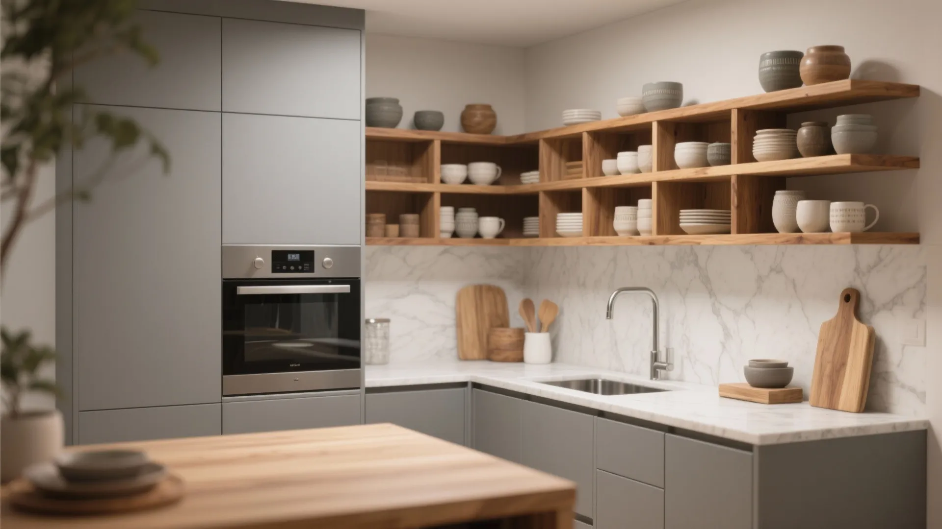 Warm wood accents for balance