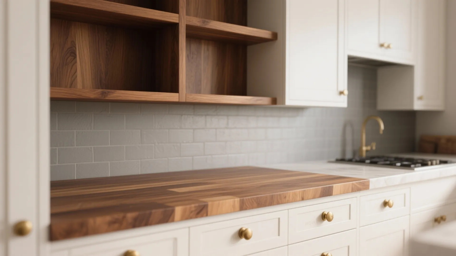 1. Warm wood accents to soften the contrast