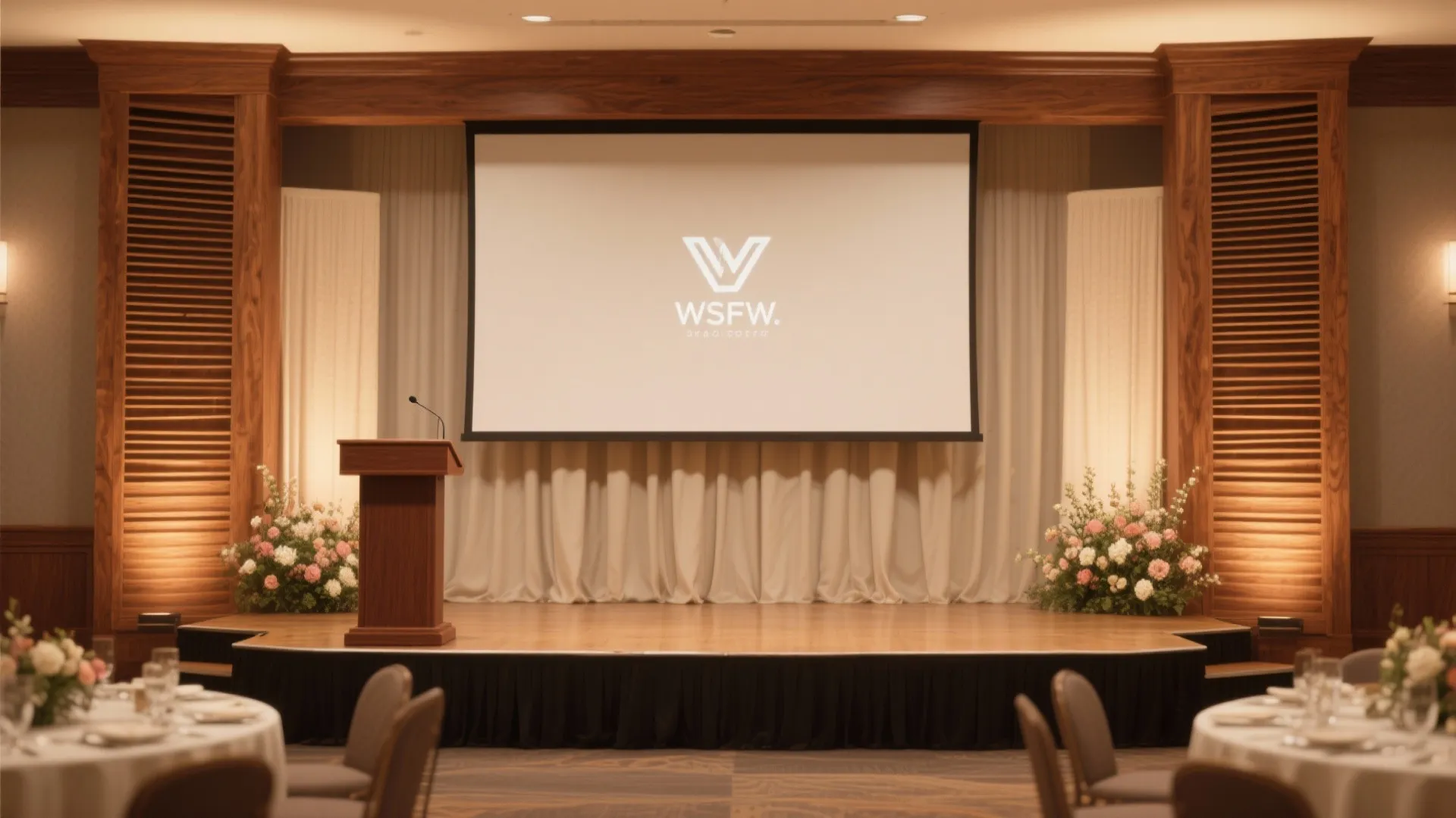 Warm wood accents that humanize the ballroom