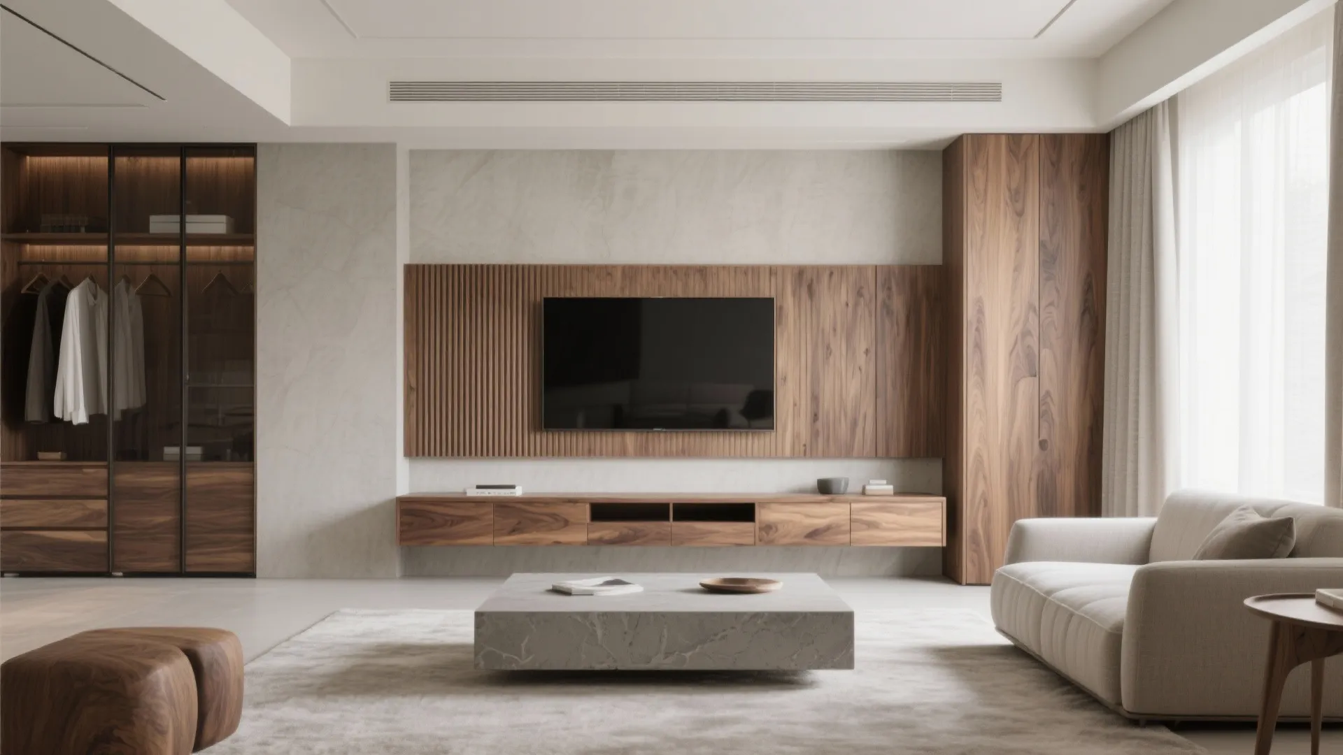 Warm Wood Accents with Stone and Soft Neutrals