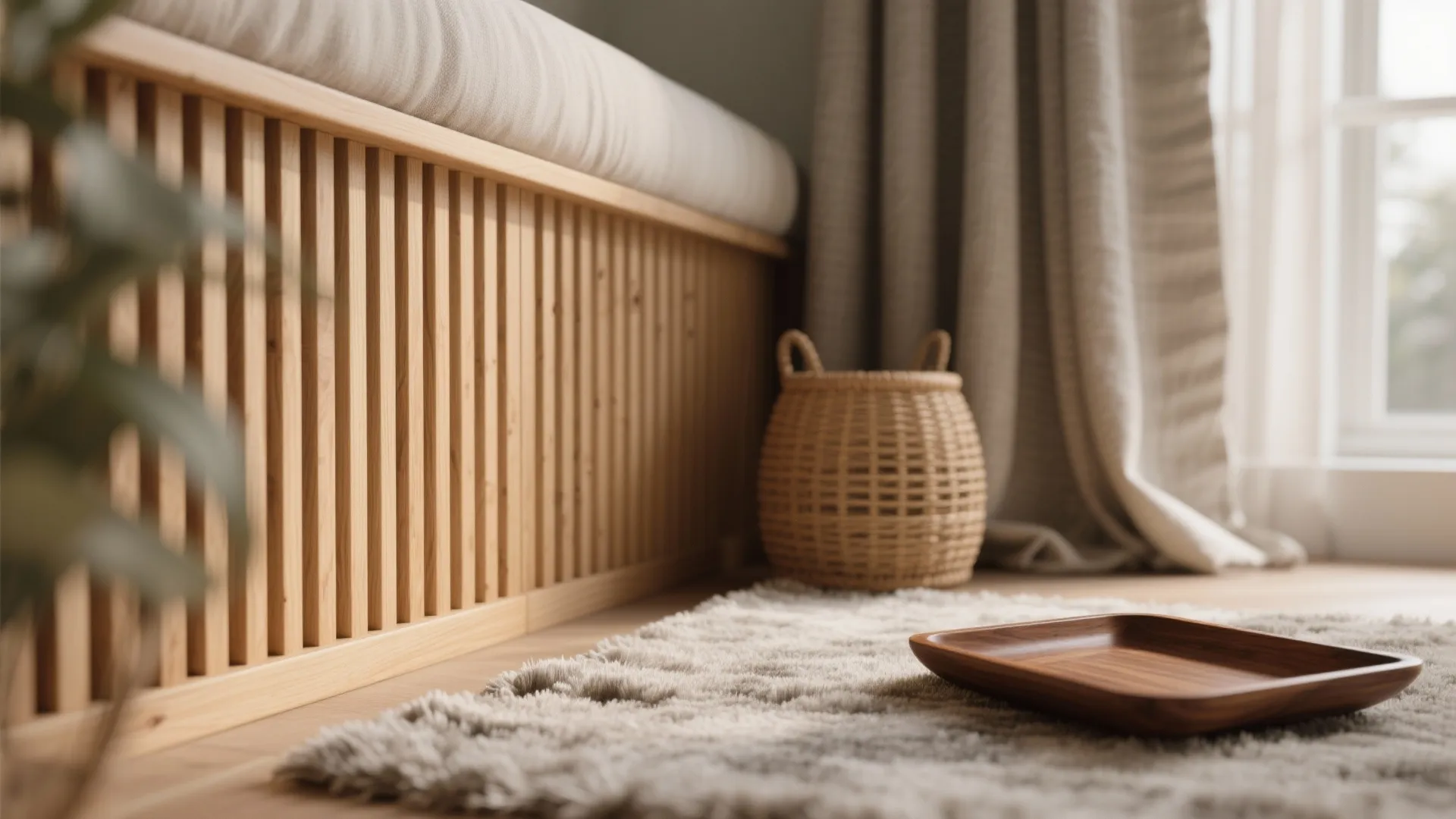 Warm wood and layered textures for cozy depth