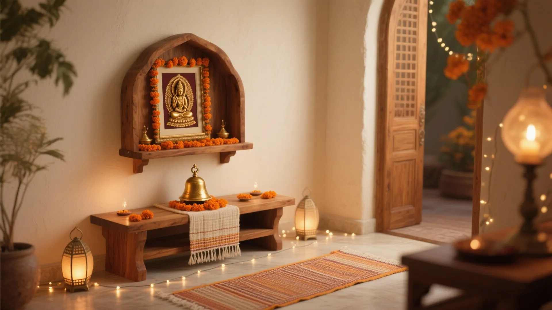 Warm Wood, Handwoven Textiles, and Soft Ambient Light