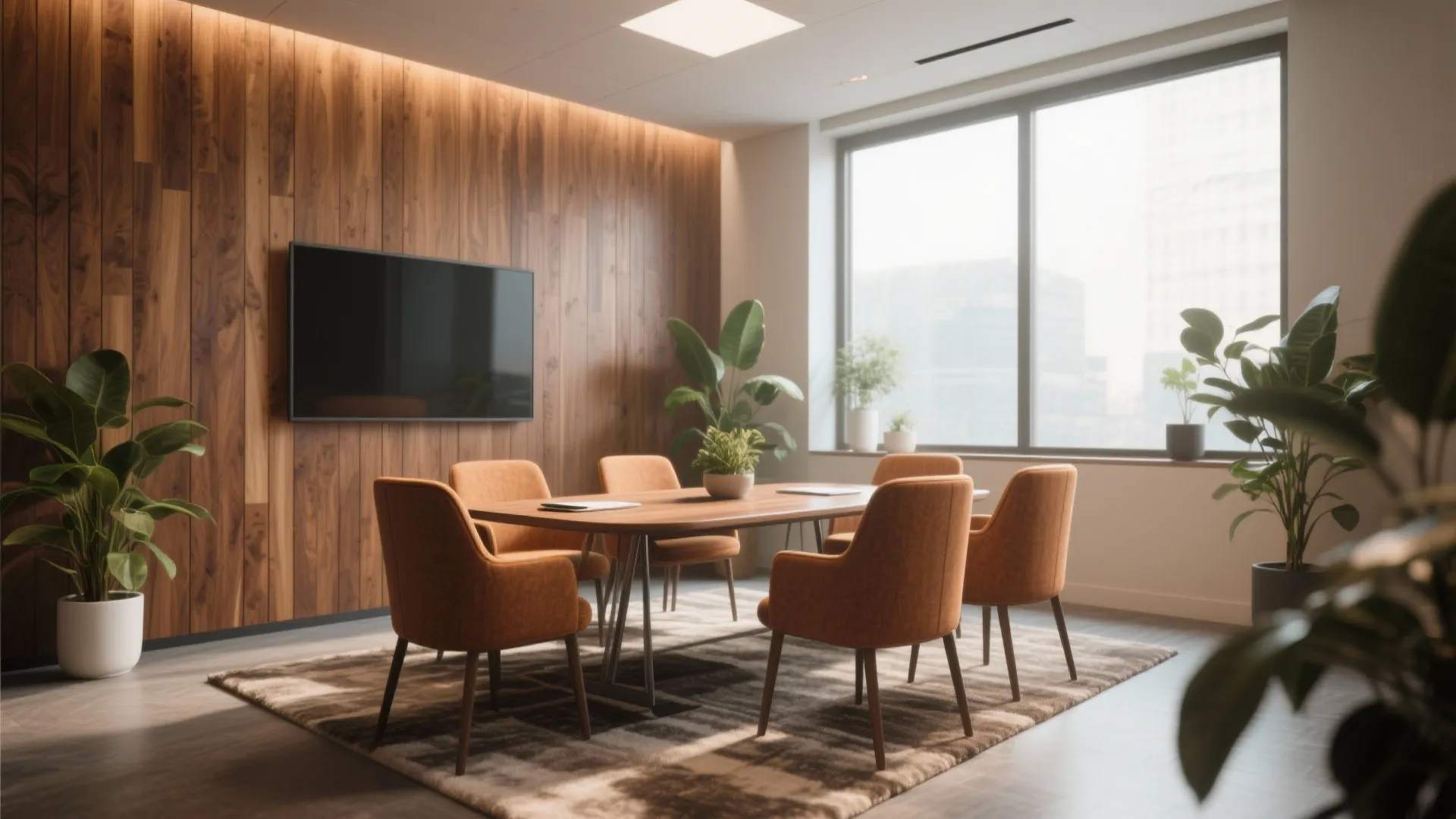 Warm accents with wood and textiles