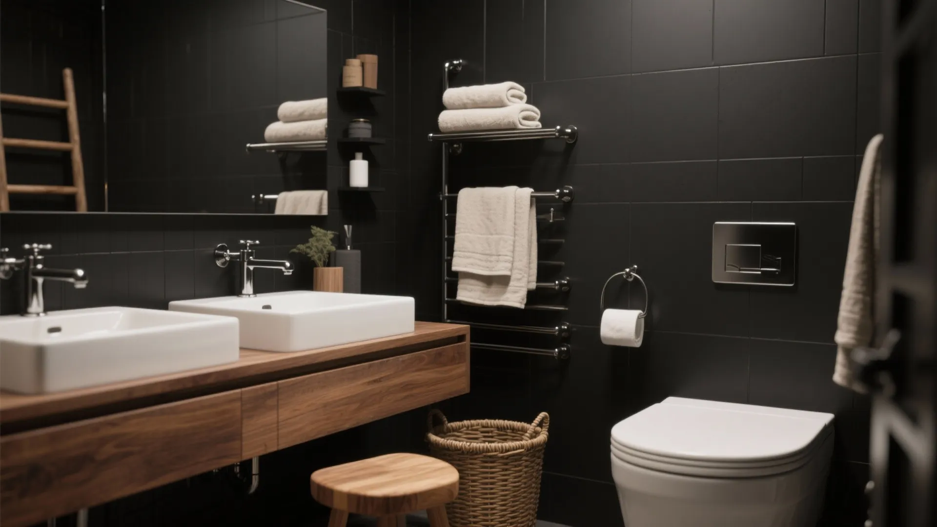 Warm Wood and Textiles to Temper the Contrast