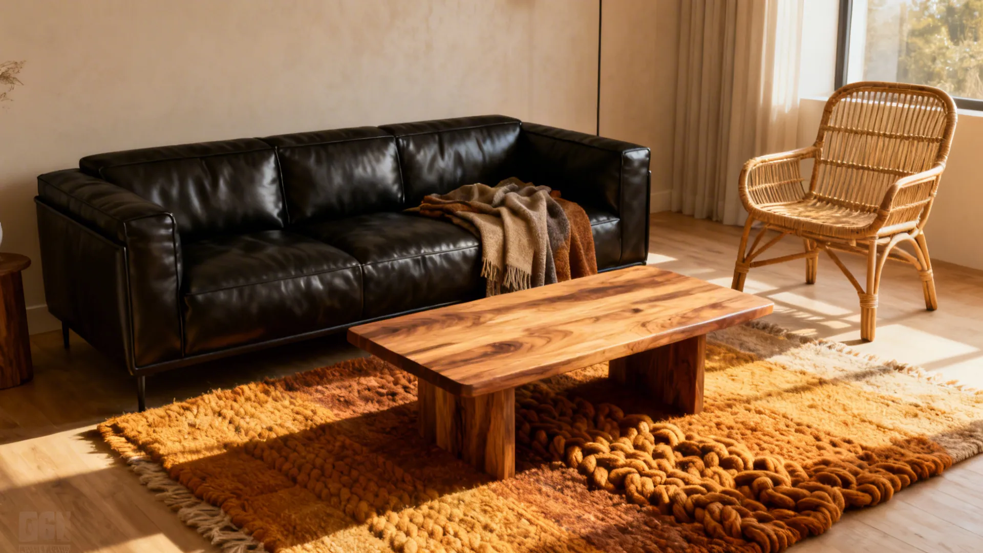 1. Warm wood + soft textiles