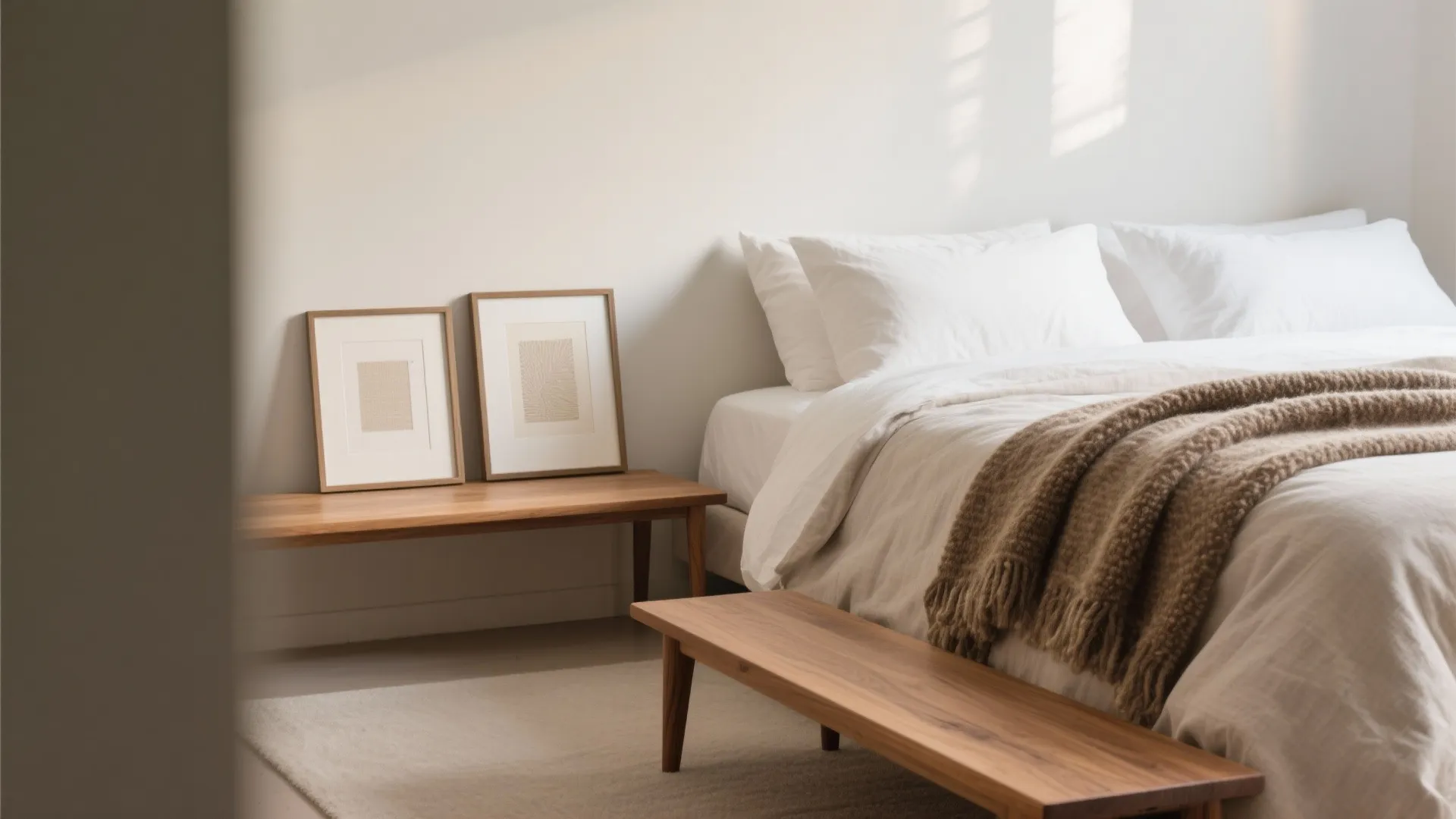 Warm wood, textured textiles, and personal art moments