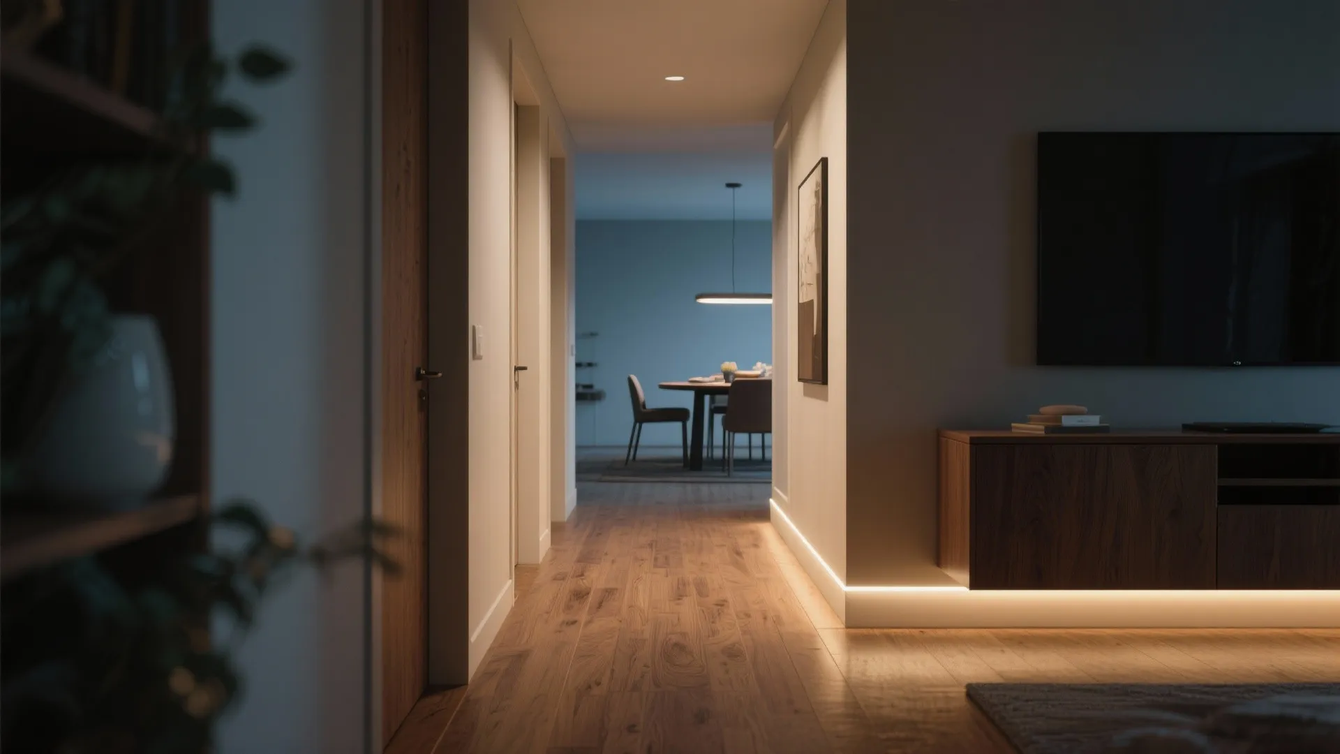 Warm Wood Threshold with Concealed Lighting