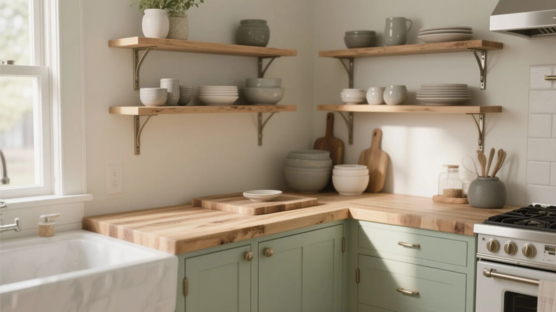 Warm wood touches to soften a small kitchen