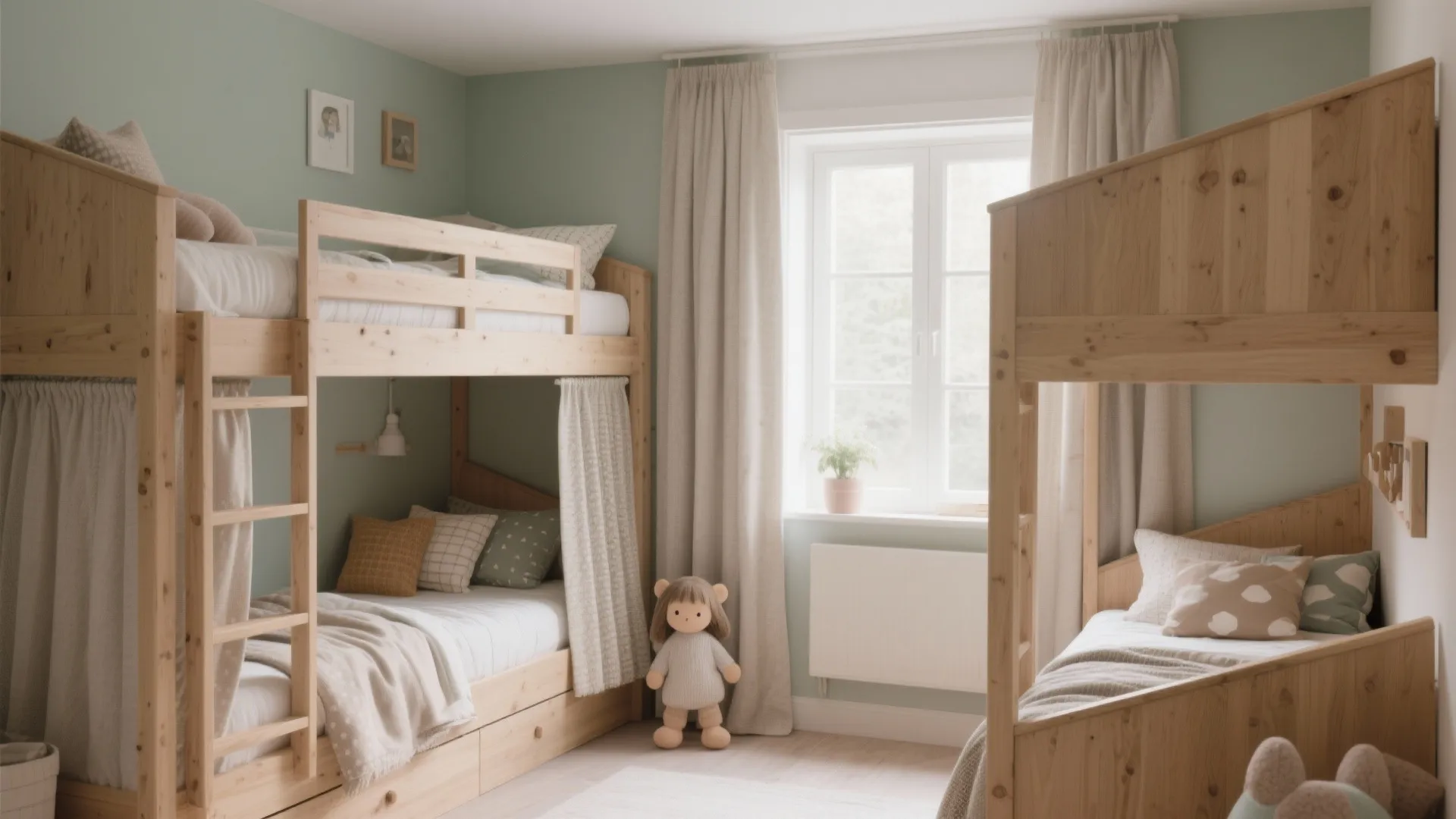 Warm wood tones and soft textiles for calm