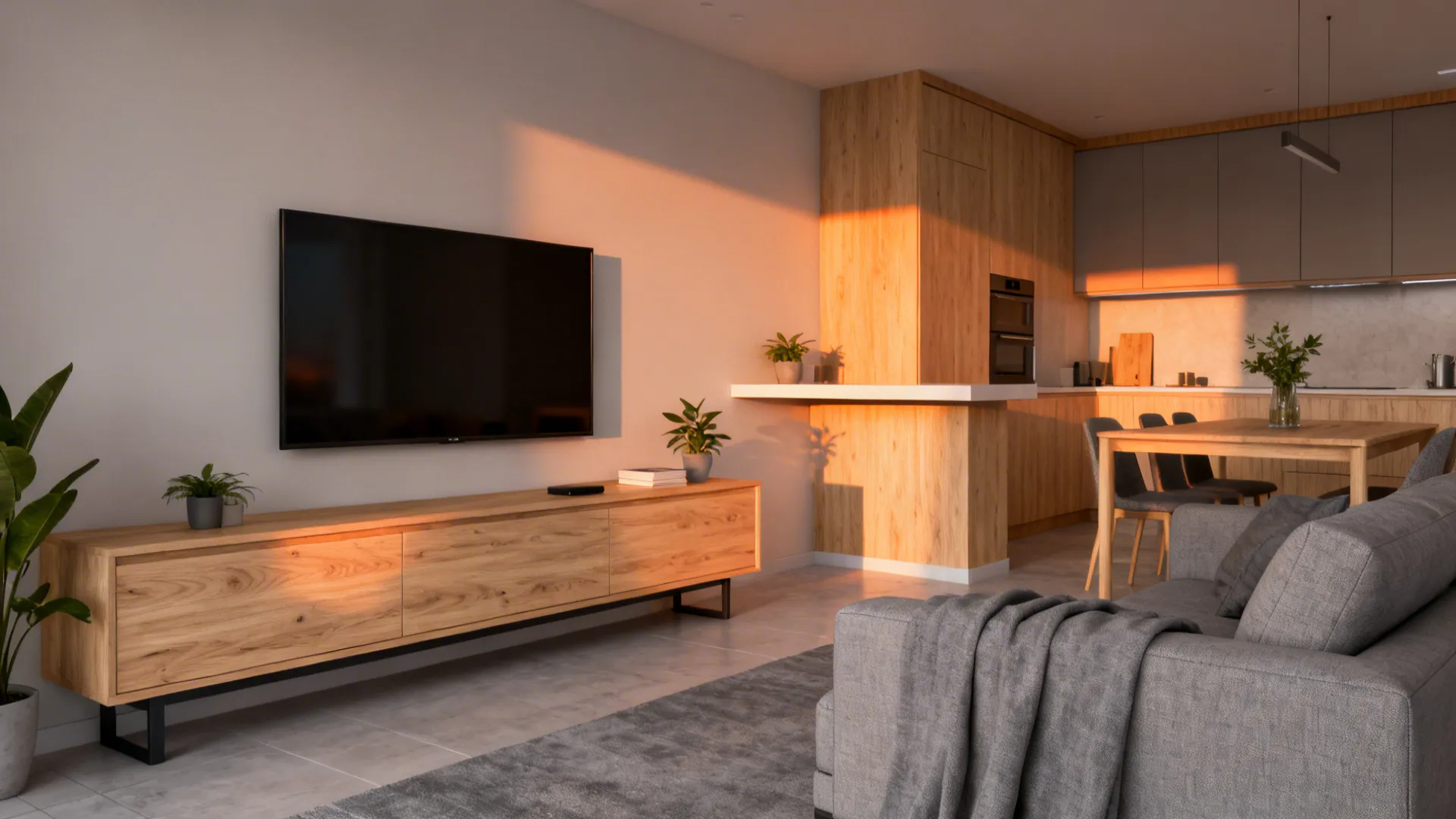 Warm wood tones to unify zones