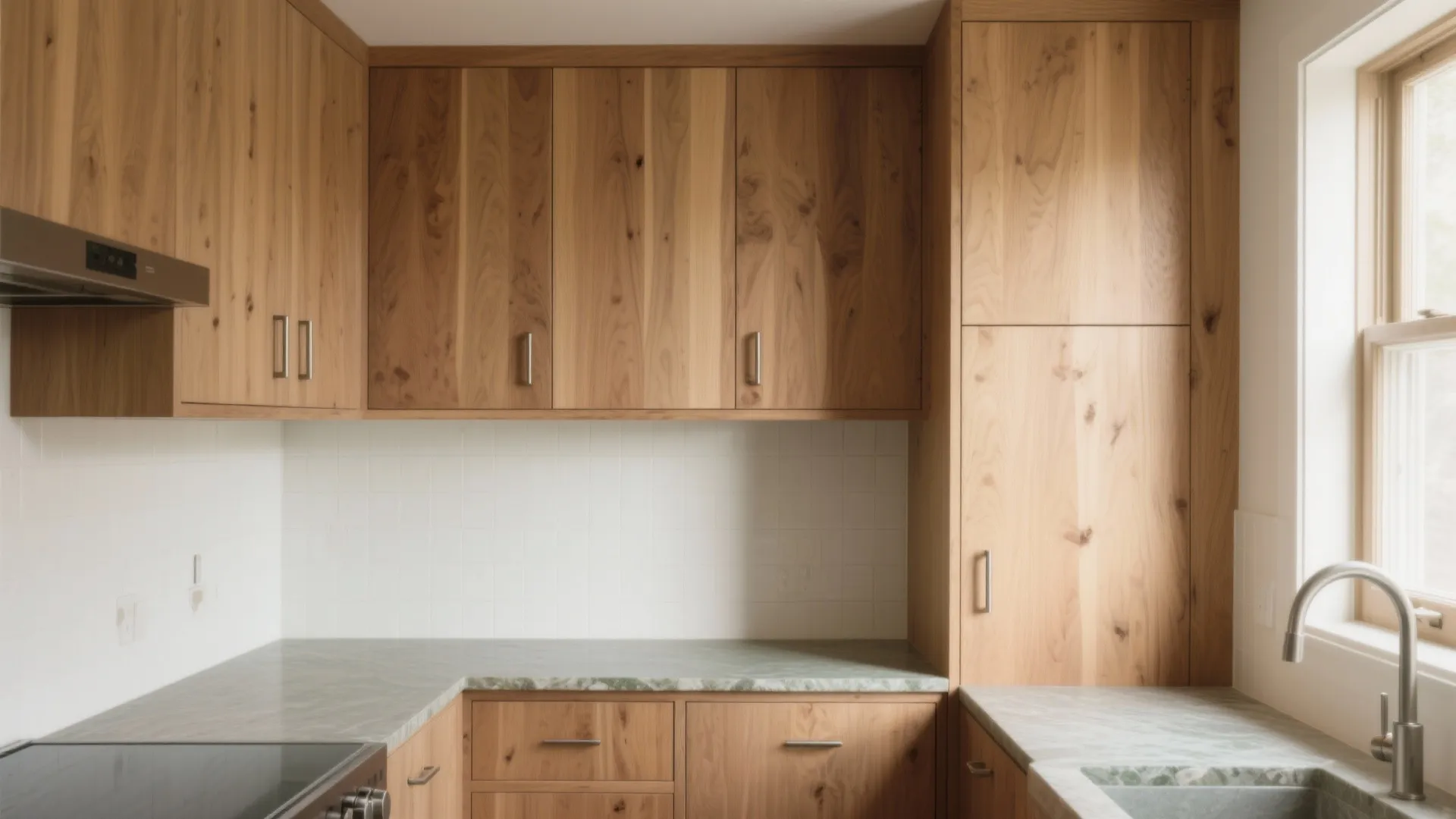 5) Warm Wood Wall Cabinets to Soften Small Spaces