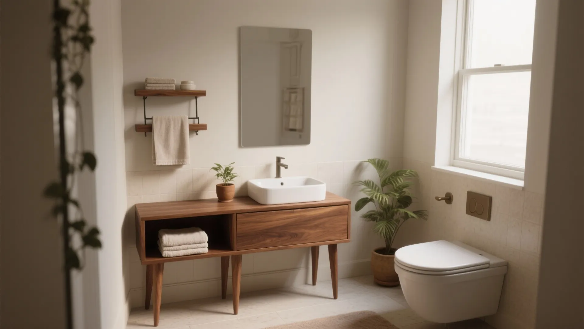 1. Warm wood and tapered legs