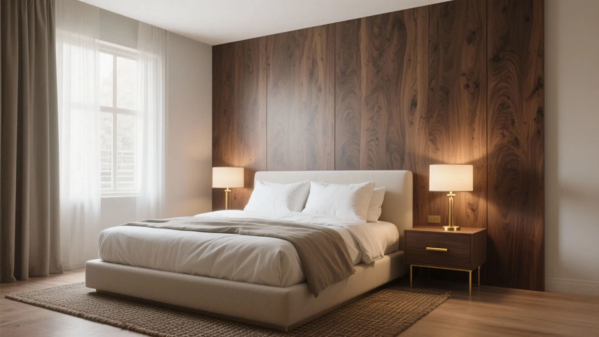 5) Warm Wood Tones and Textured Prints