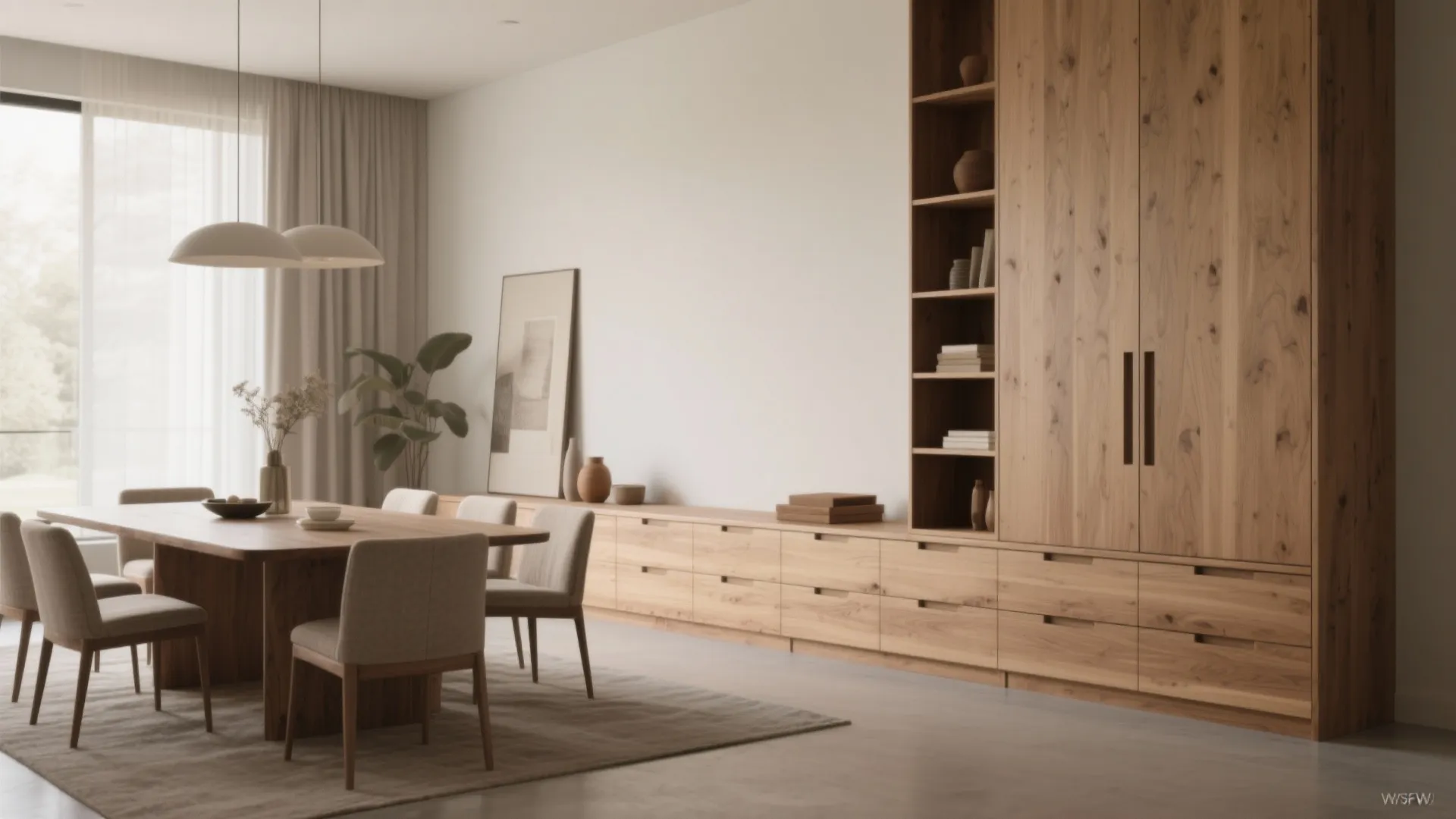 Warm Woods + Built-In Storage to Calm the Clutter