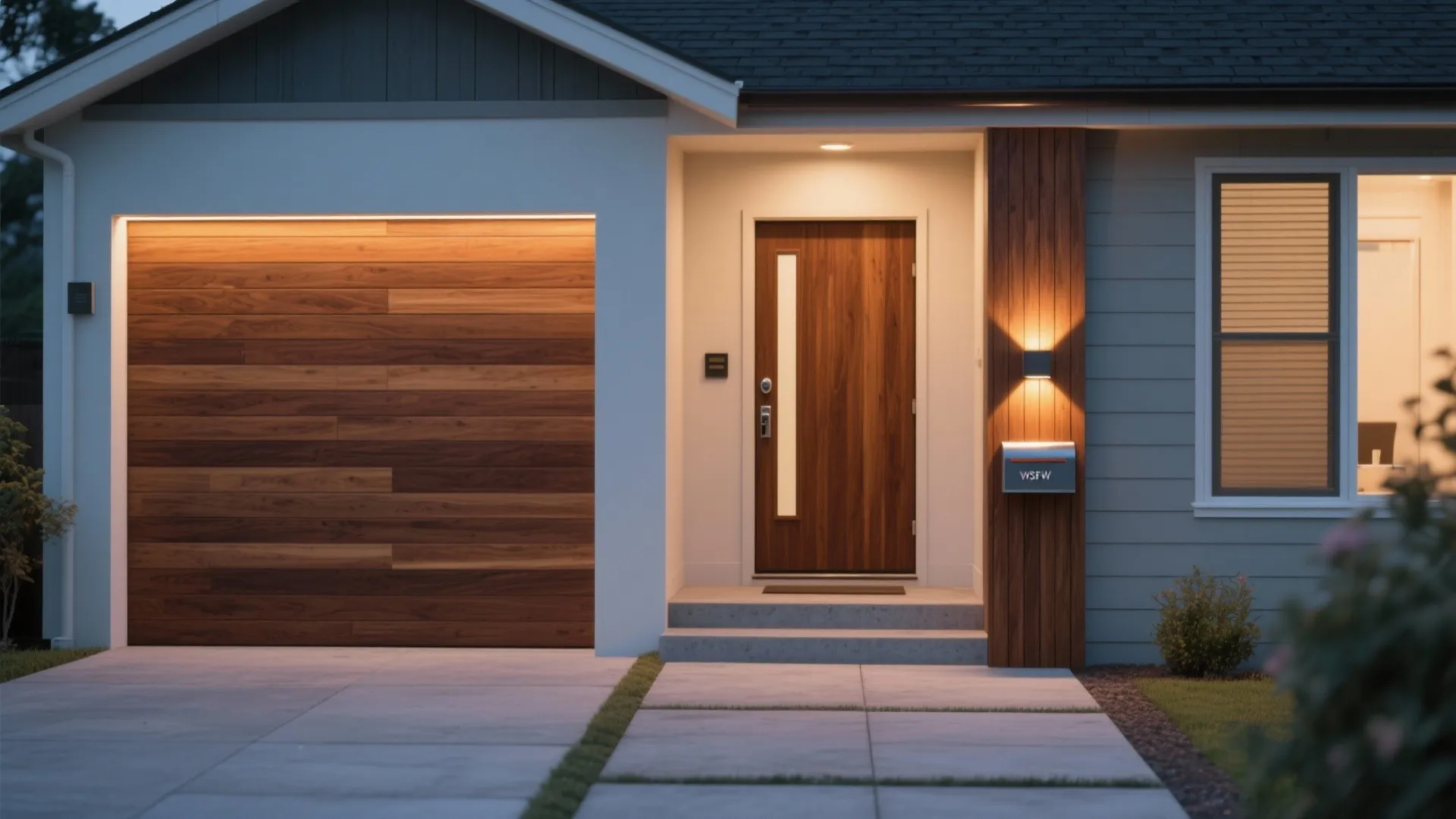 Warm Wood-Tone Accents at Entry