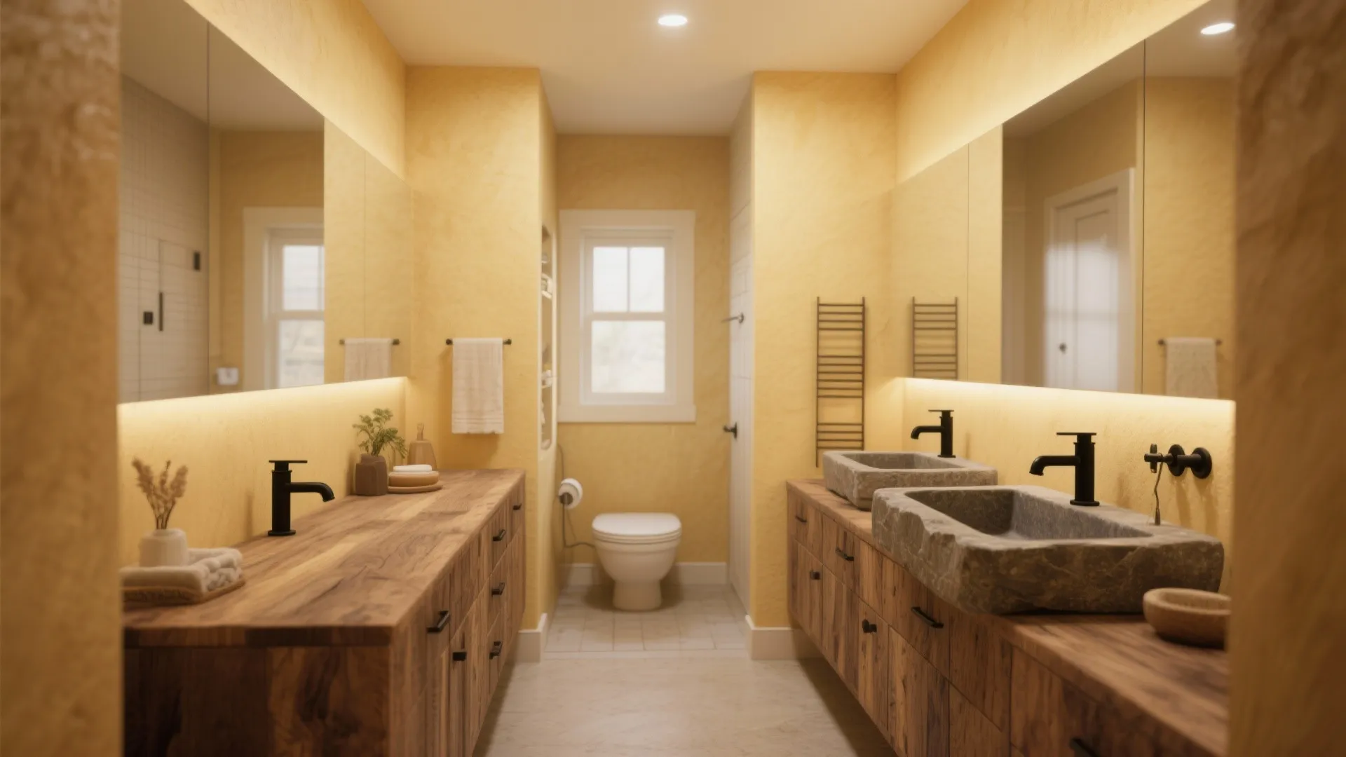 3. Warm Yellow with Natural Wood