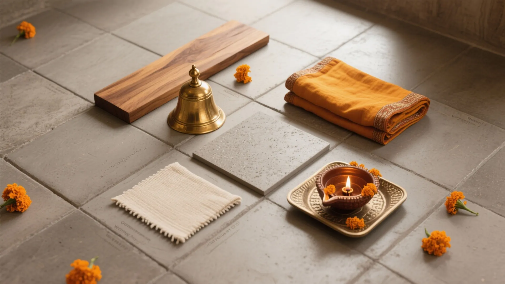 Warmth + Balance: Wood, Brass, and Color Against Cement