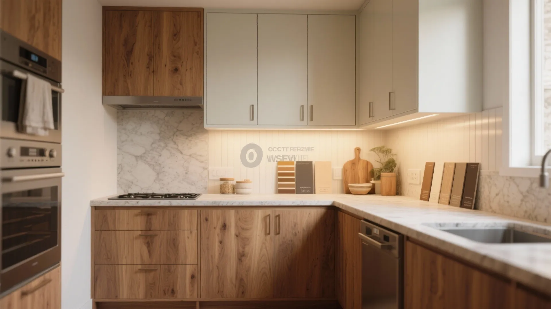 2. Warm Wood Base + Painted Upper — Cozy & Practical