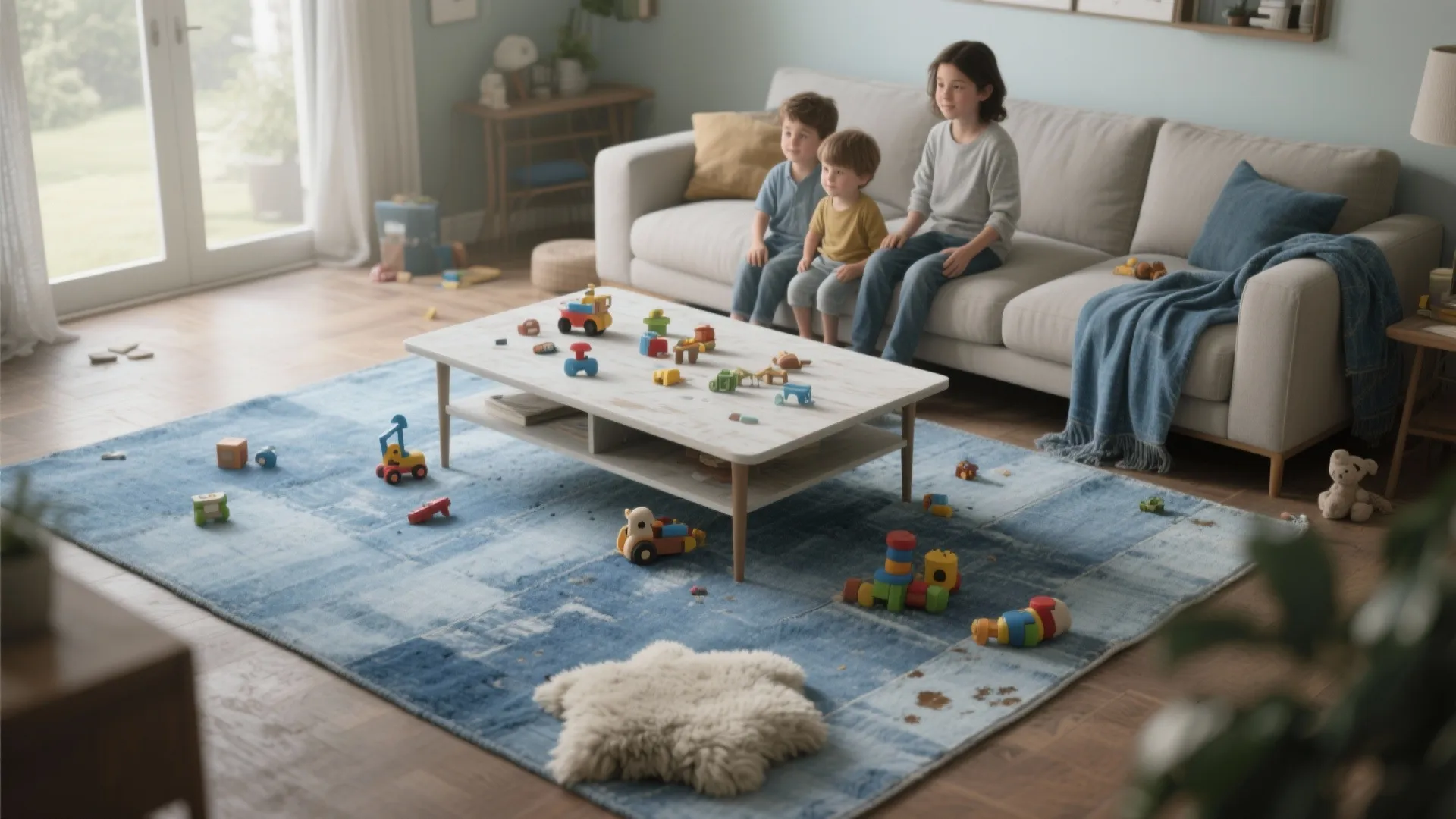 4. Washed Denim Rug for Casual Vibe