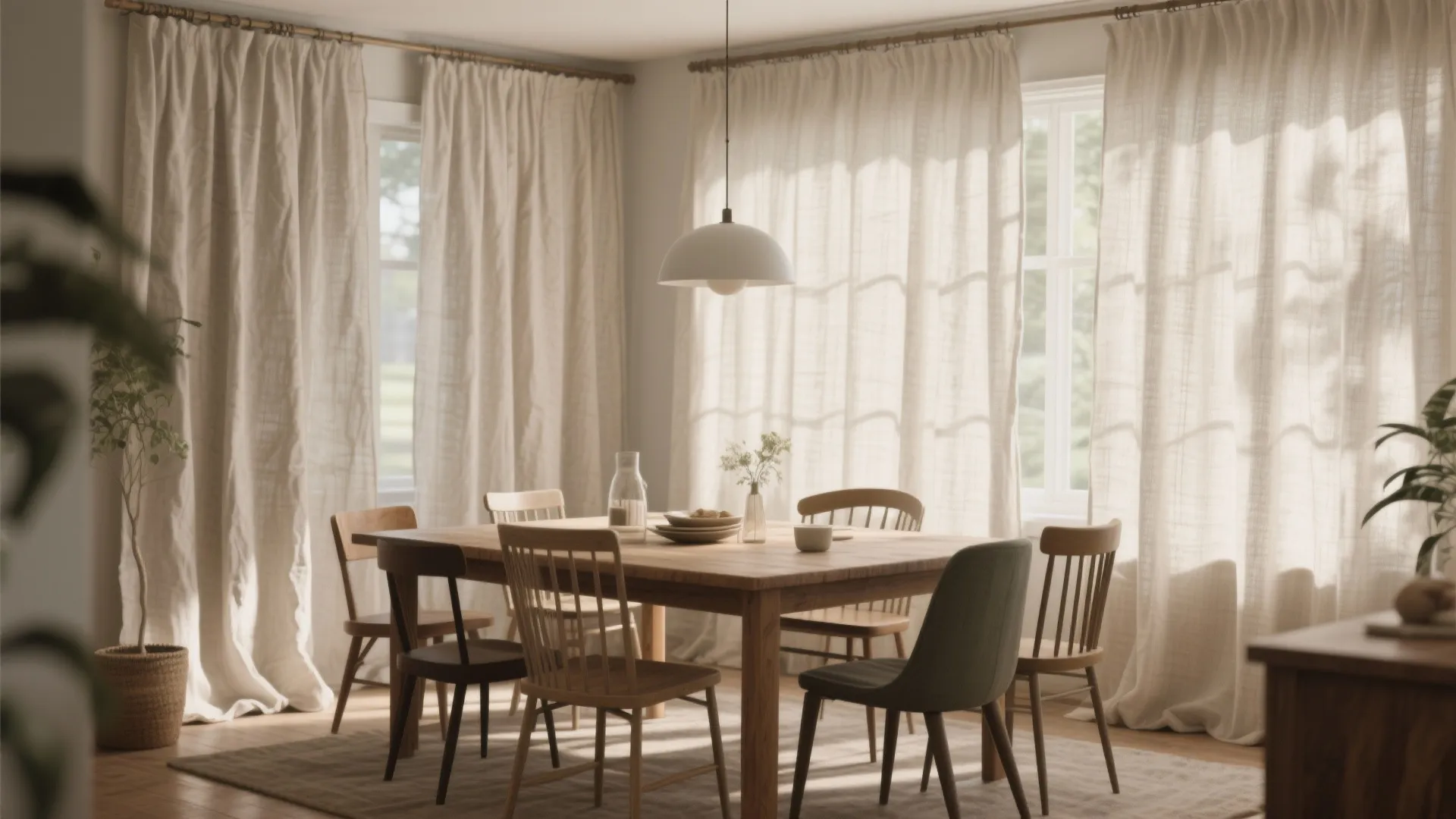 3. Washed linen panels for laid-back elegance