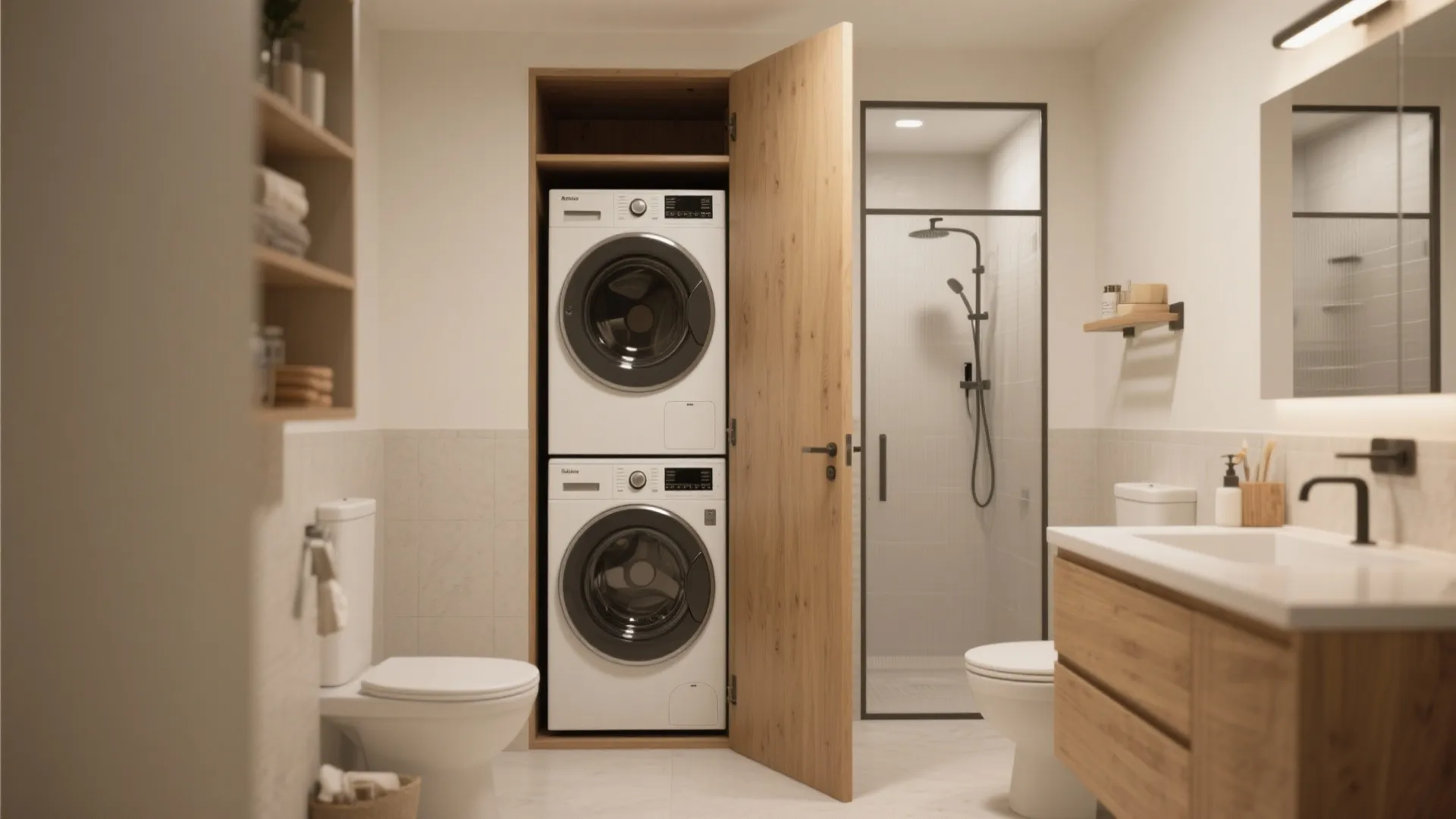 1. Stackable Washer-Dryer in a Closet Nook