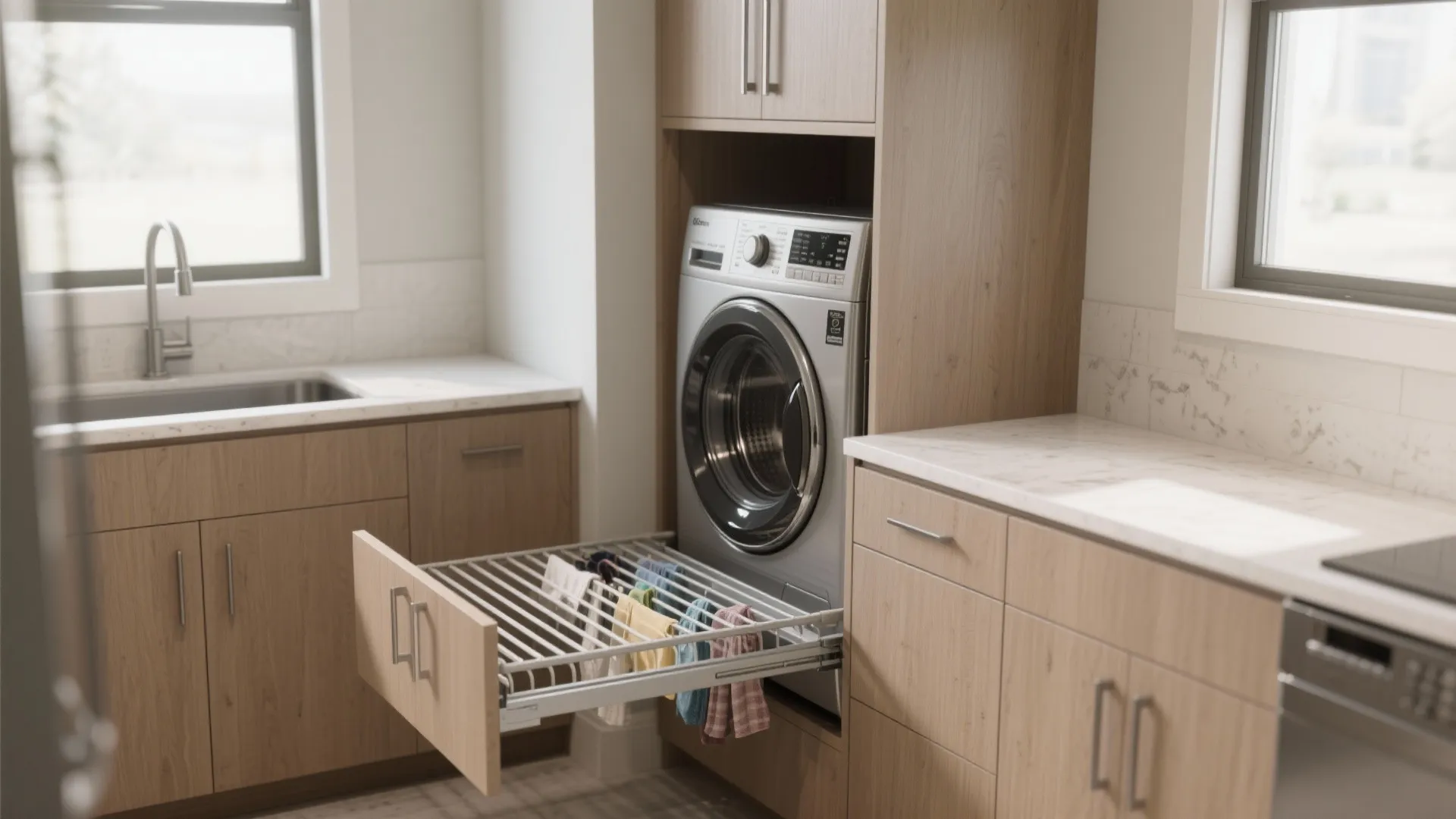 5. Washer-dryer nook with pull-out drying rack
