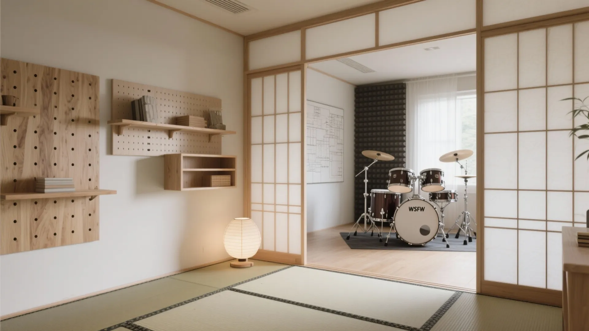 Tips 2: 壁・天井は“吸音”より“拡散”で軽やかに（収納技巧 / 日式風格）